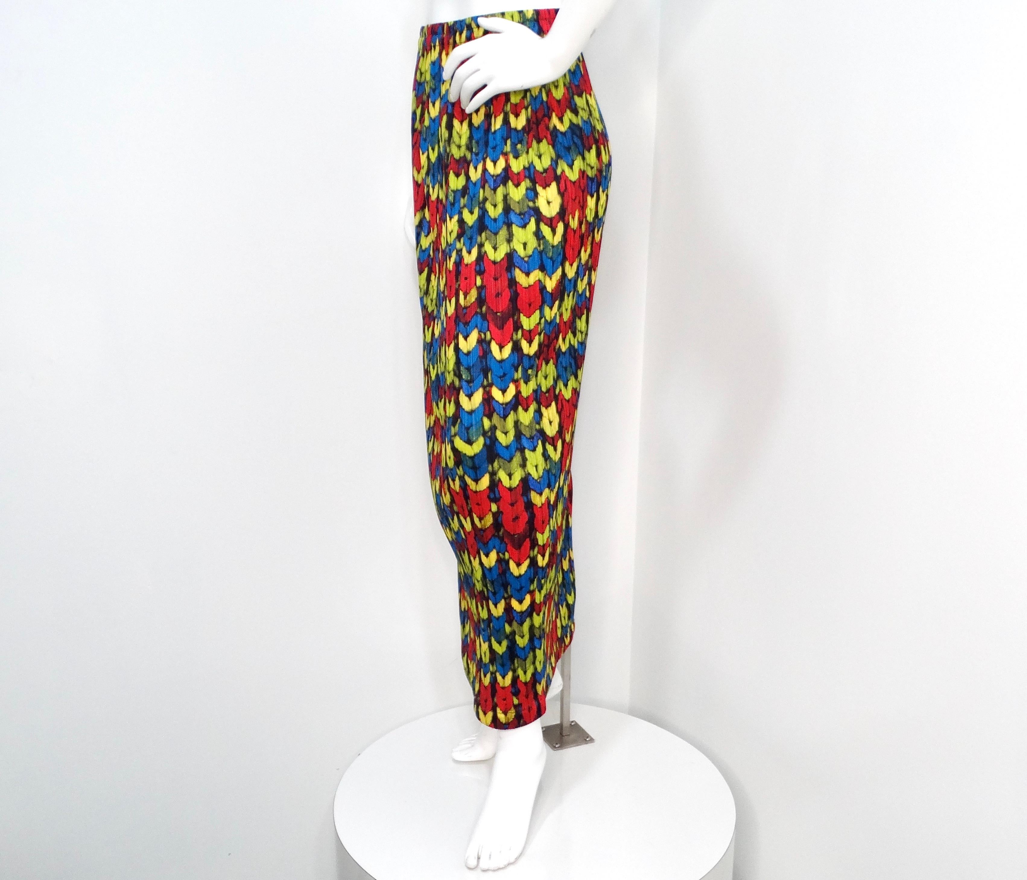 Issey Miyake 1990s Pleats Please Maxifalda estampada multicolor en Bueno estado para la venta en Scottsdale, AZ