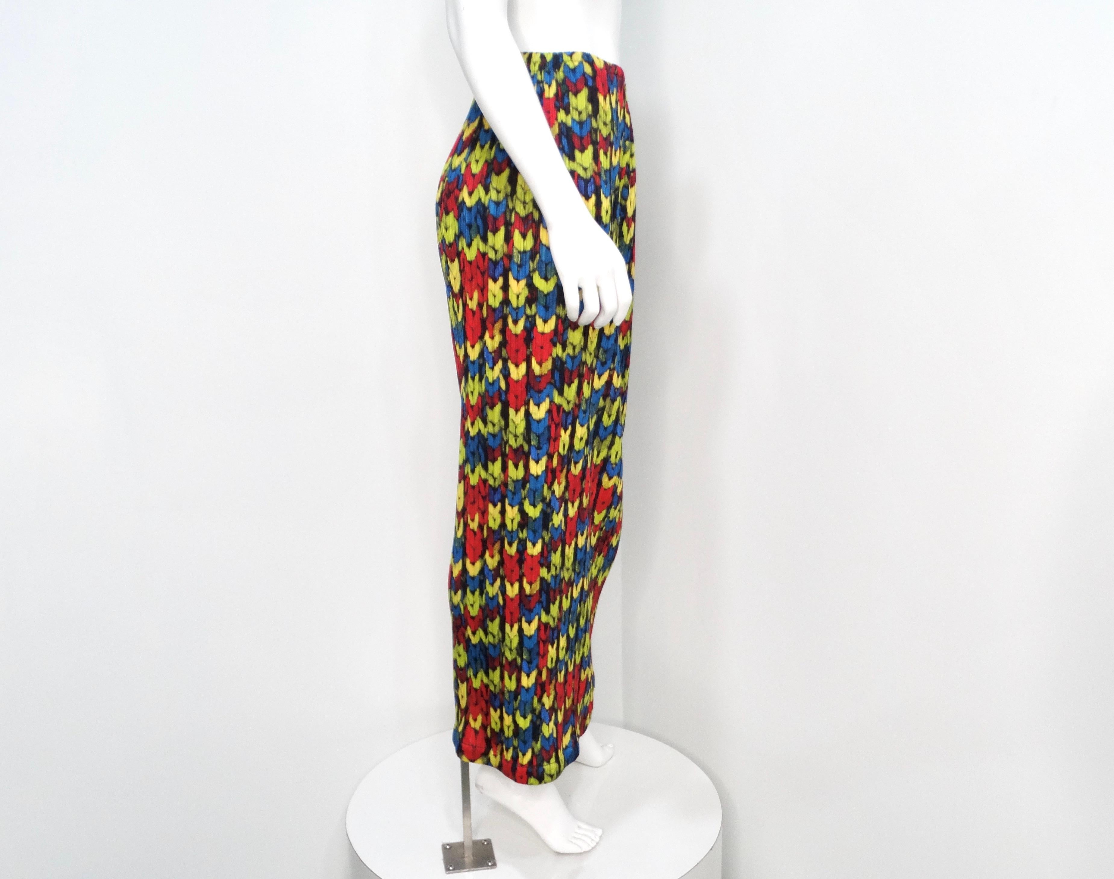 Issey Miyake 1990s Pleats Please Maxifalda estampada multicolor en venta 2