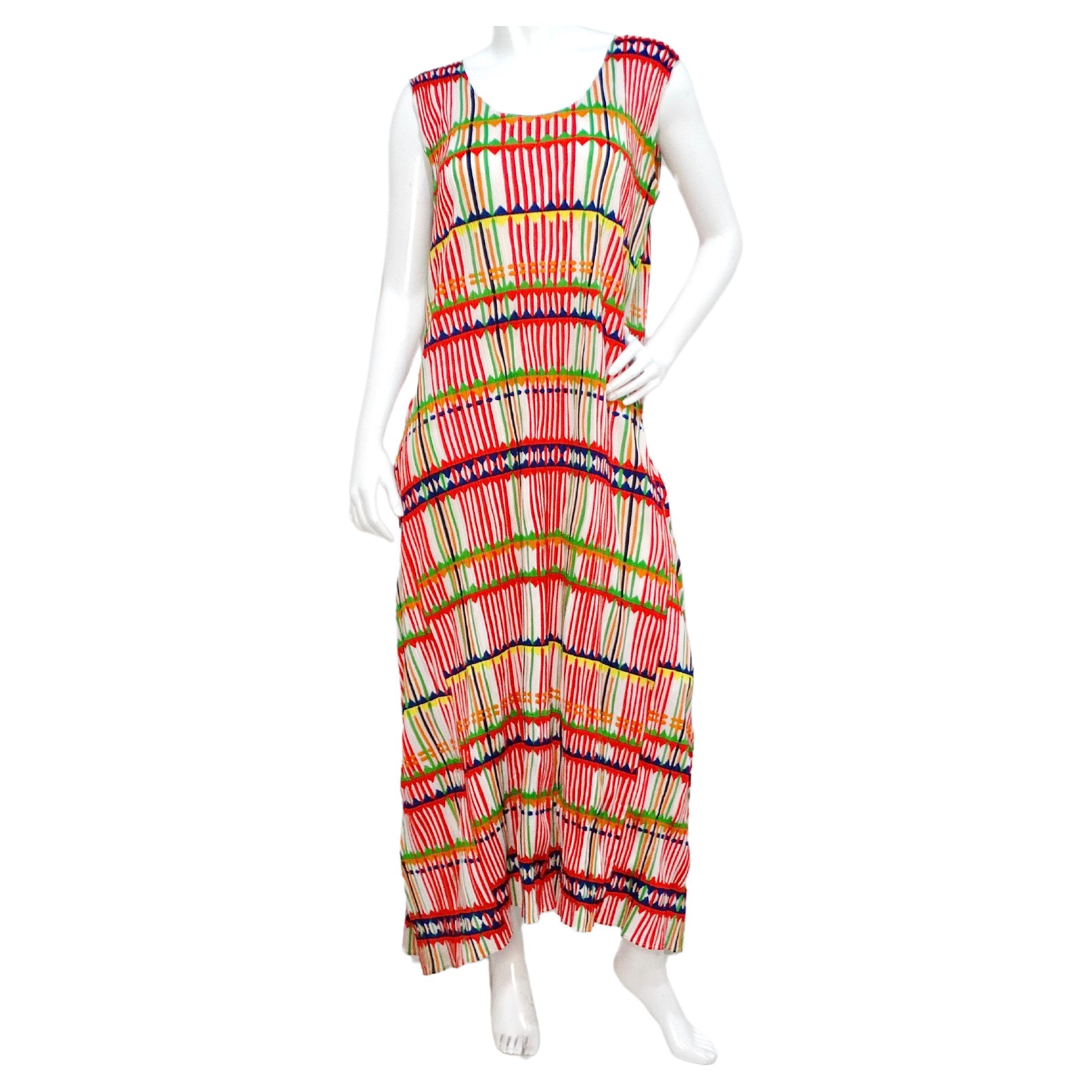 Issey Miyake 1990s Pleats Please Multicolor Pleated Maxi Dress For Sale
