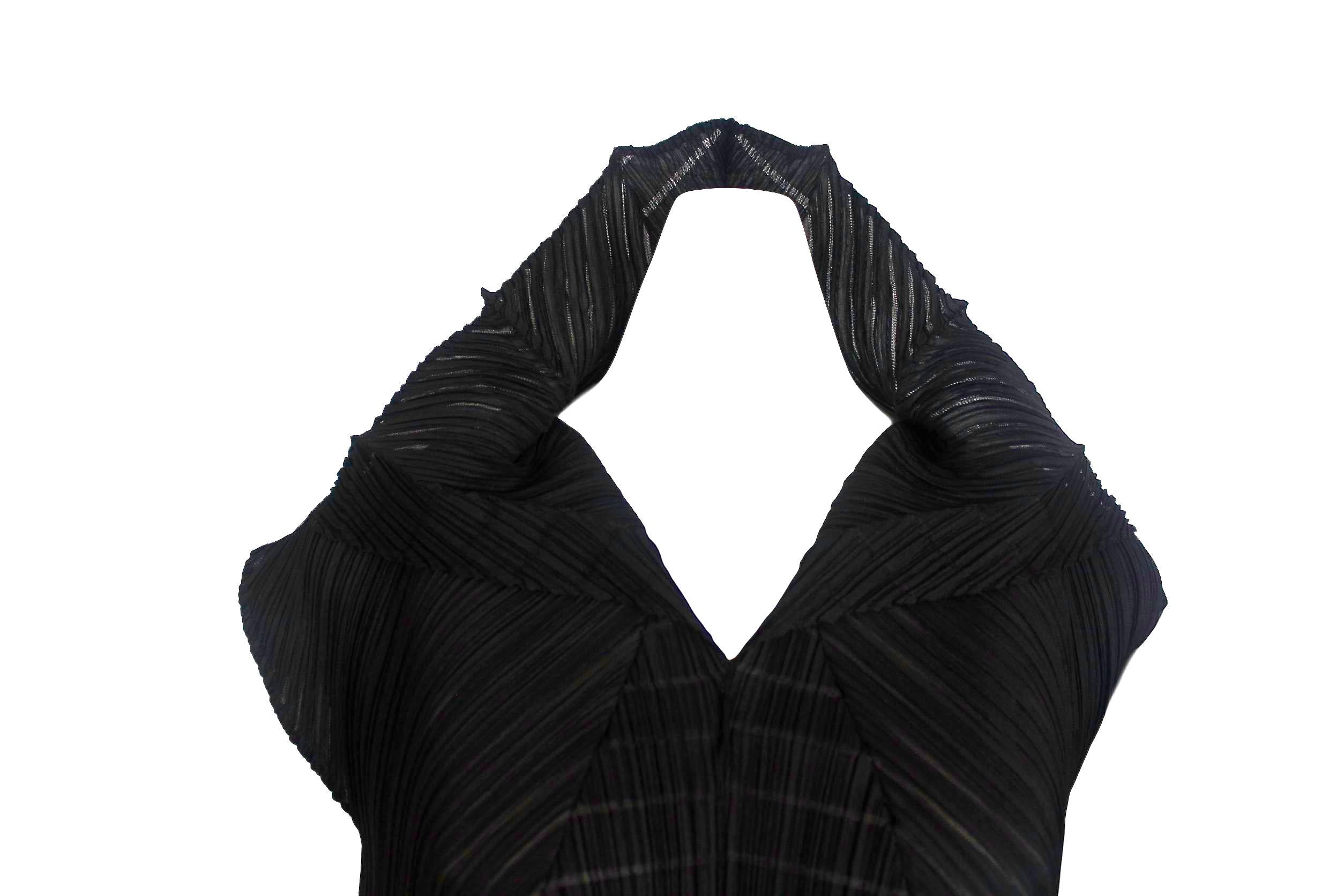 Black Issey Miyake 1990s Pleats Please Ornamental Collar Blouse For Sale