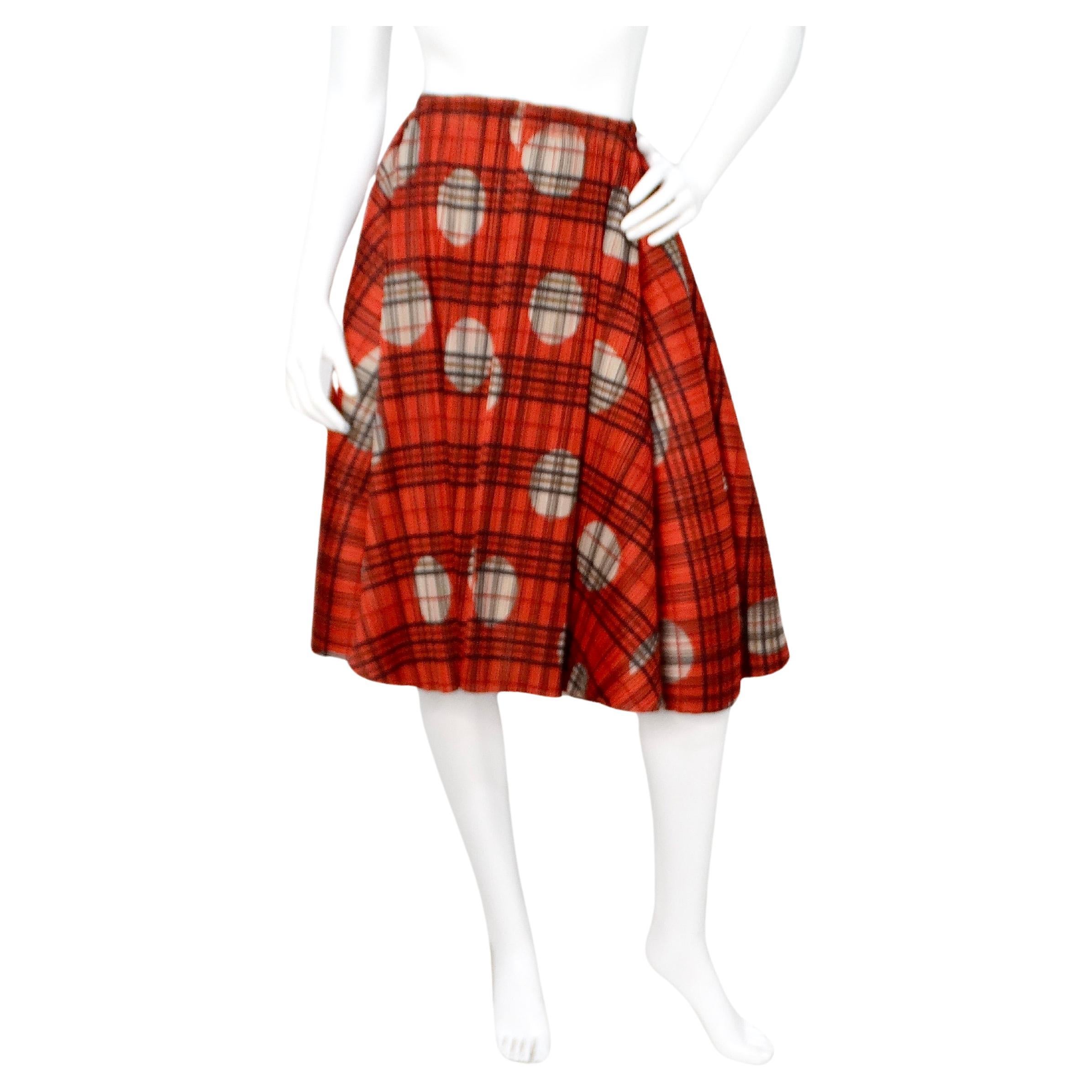 Issey Miyake 1990s Pleats Please Plaid & Polka-dot Pleated Skirt For Sale