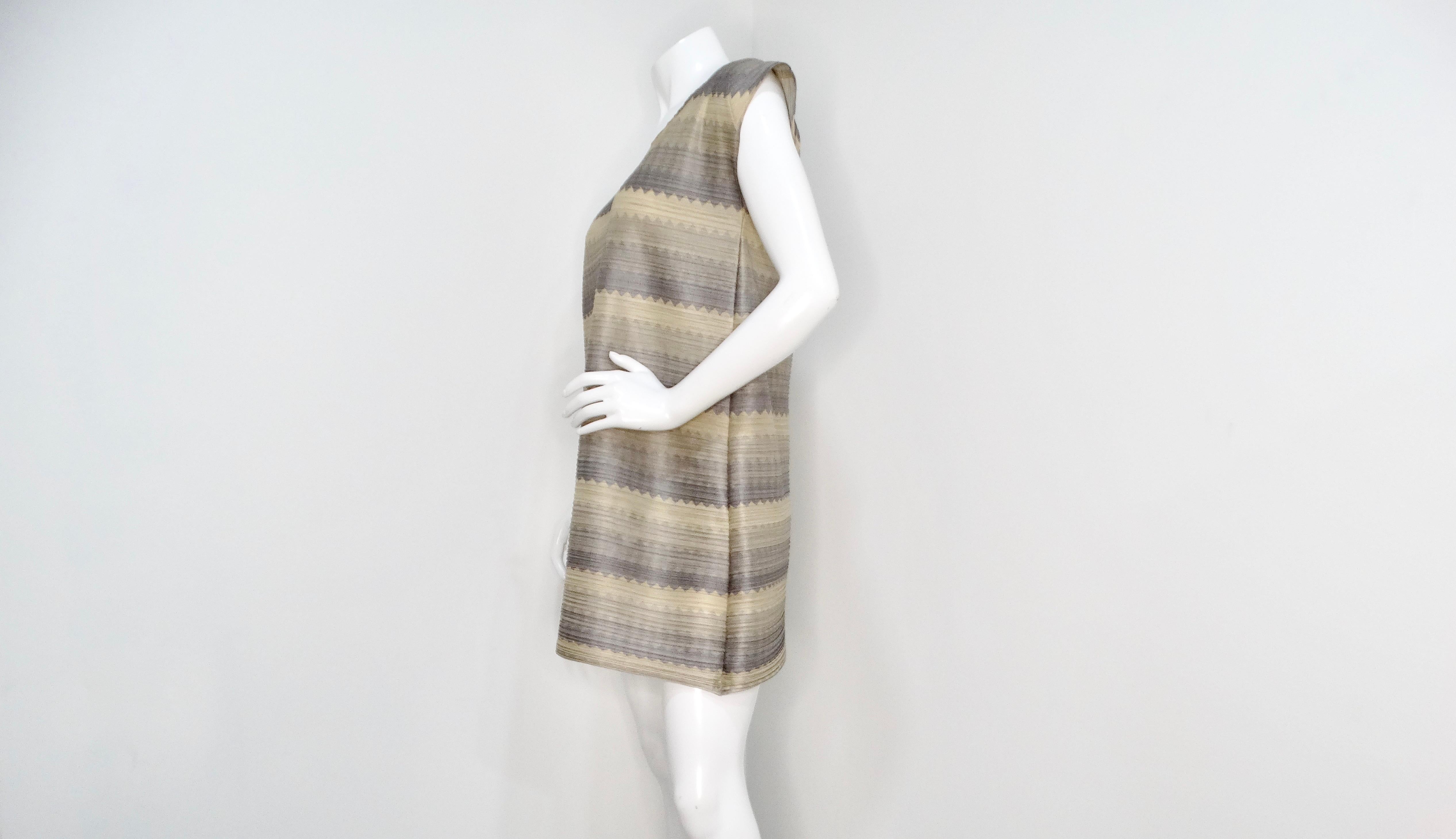 Issey Miyake 1990s Pleats Please Striped Earthy Tones Tunic Blouse In Good Condition For Sale In Scottsdale, AZ