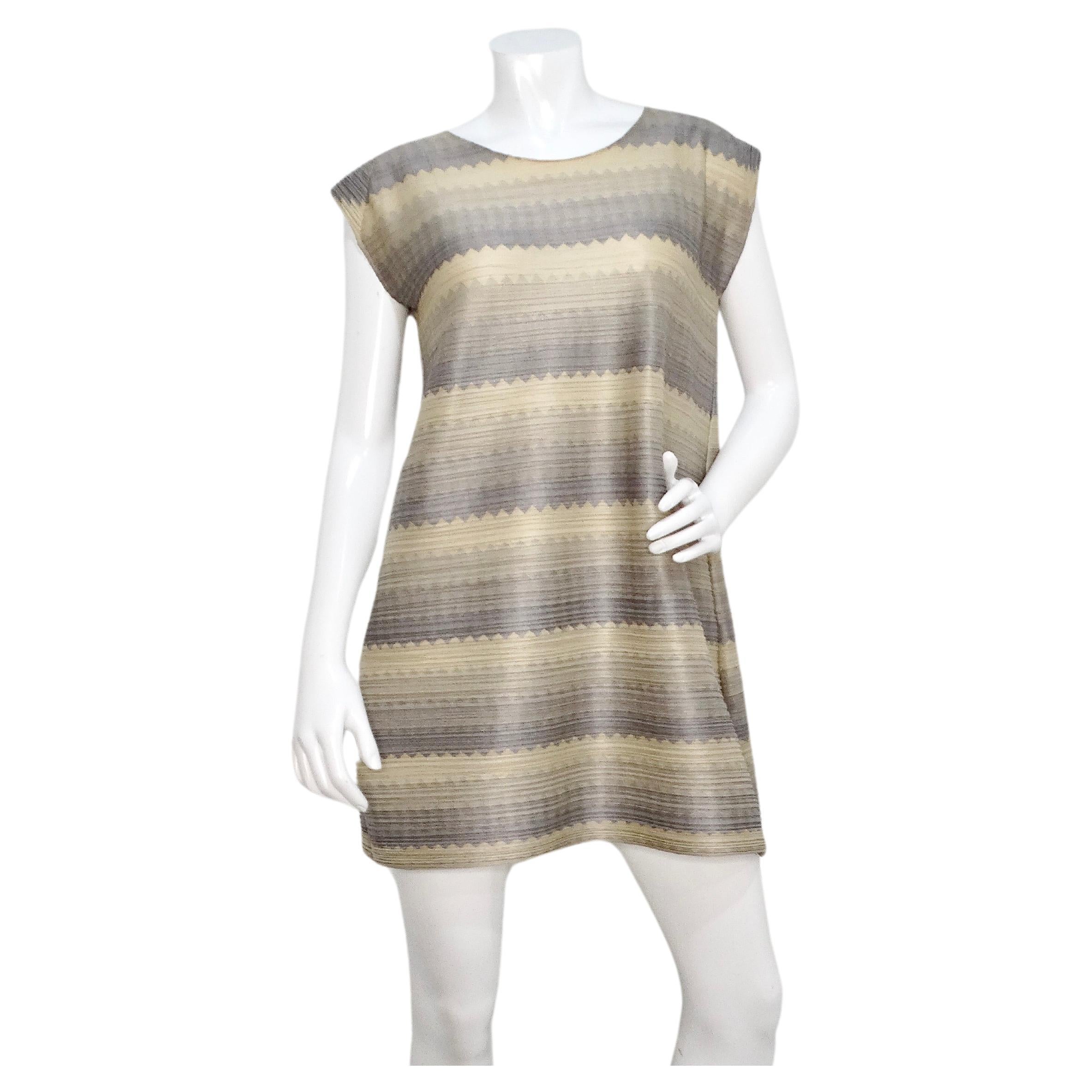 Issey Miyake 1990s Pleats Please Striped Earthy Tones Tunic Blouse For Sale