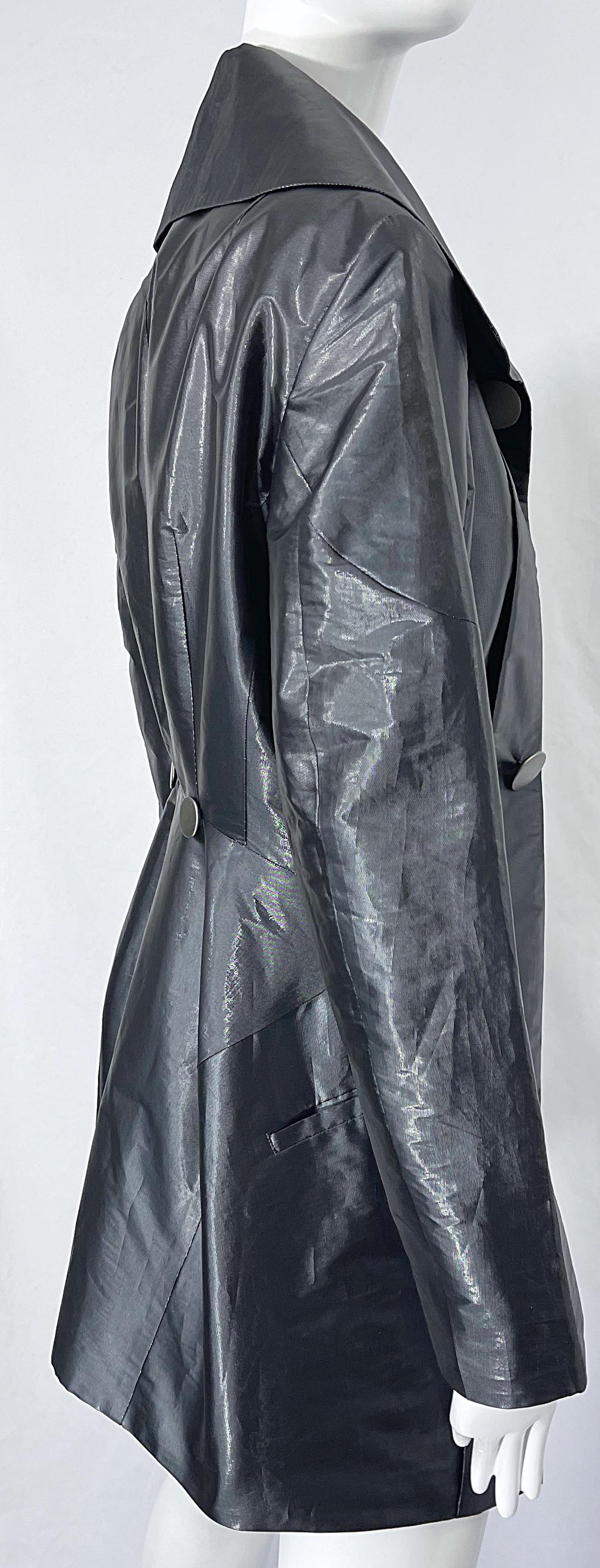 Issey Miyake 1990s Sharkskin Gray Metallic Vintage 90s Trench Jacket For Sale 3