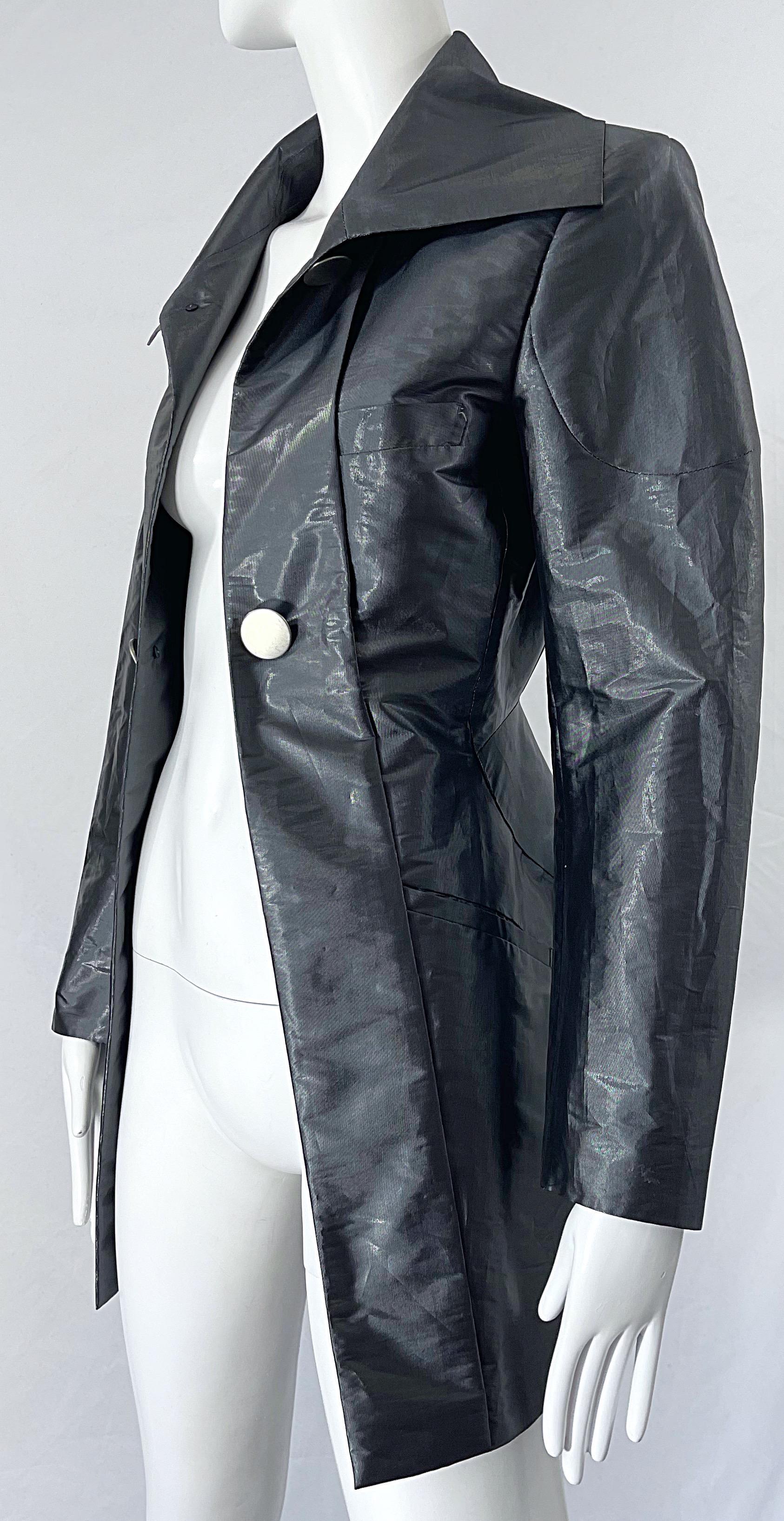 Issey Miyake 1990s Sharkskin Gray Metallic Vintage 90s Trench Jacket For Sale 5