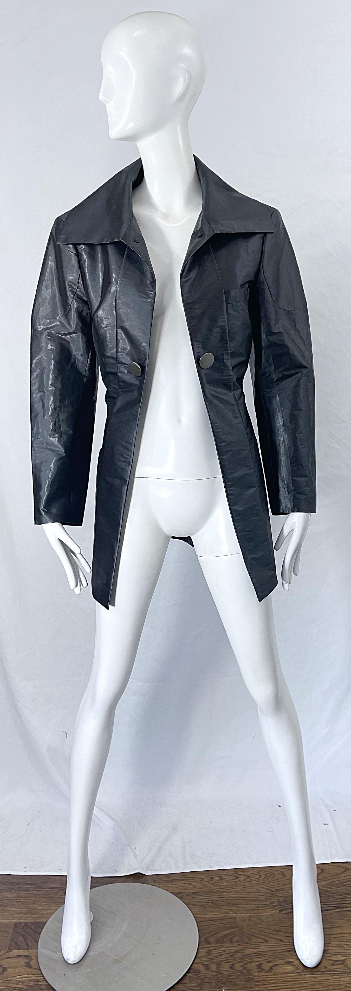 Issey Miyake 1990s Sharkskin Gray Metallic Vintage 90s Trench Jacket For Sale 7