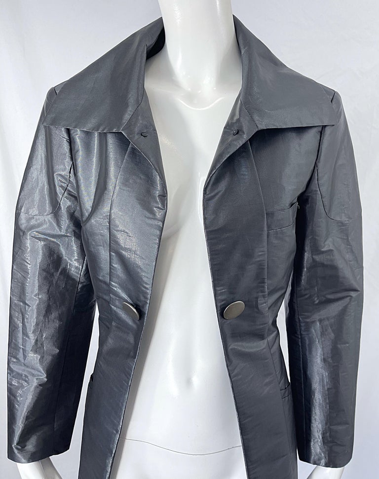 Issey Miyake 1990s Sharkskin Gray Metallic Vintage 90s Trench Jacket ...