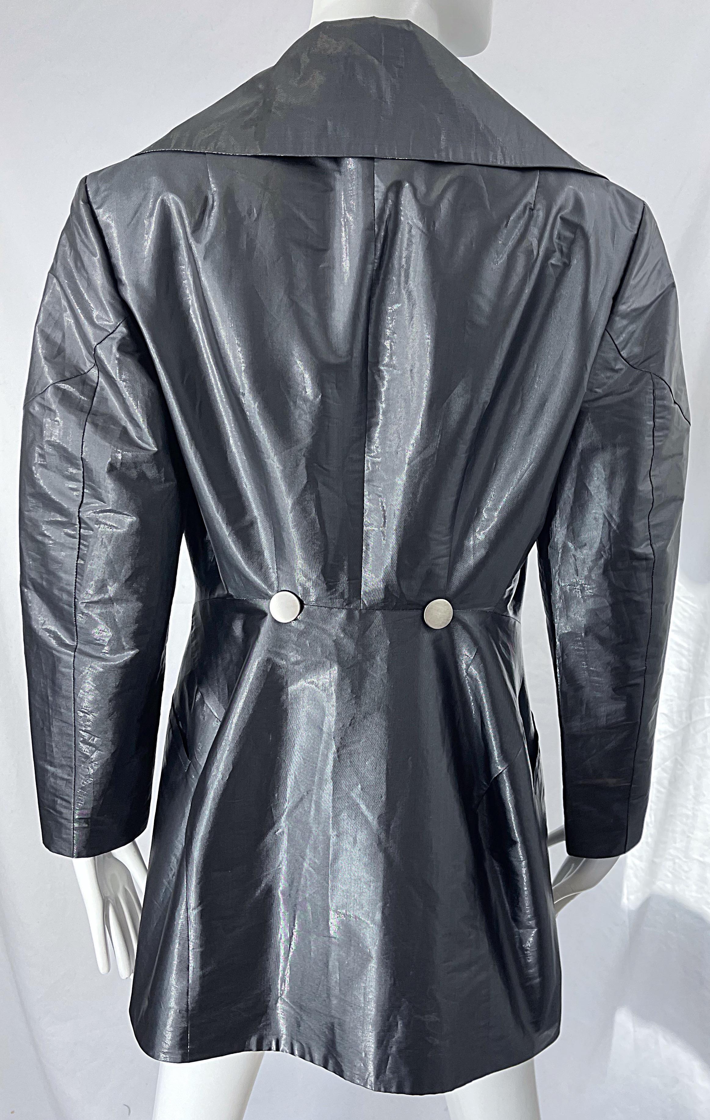 Women's Issey Miyake 1990s Sharkskin Gray Metallic Vintage 90s Trench Jacket For Sale