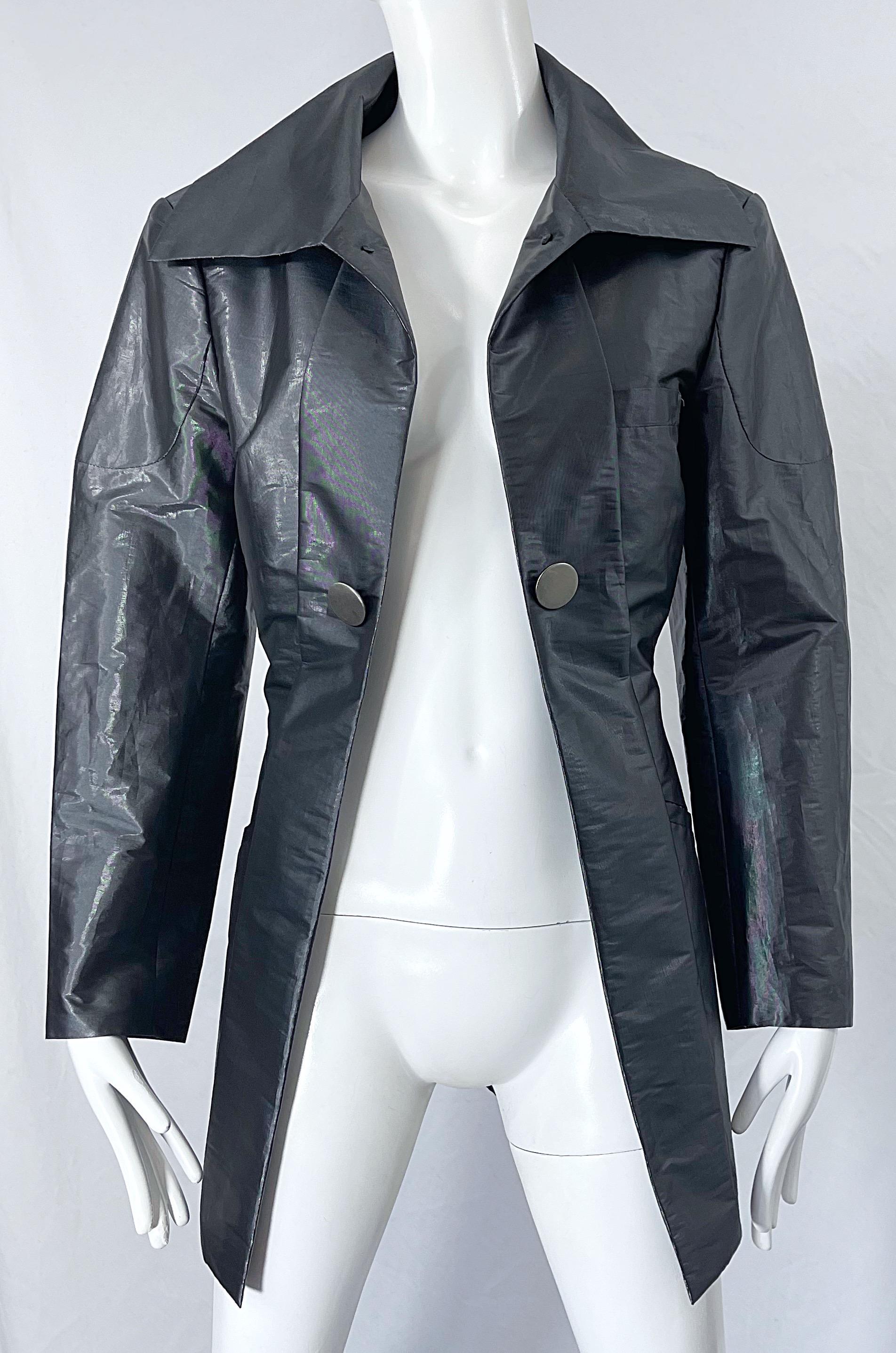 Issey Miyake 1990s Sharkskin Gray Metallic Vintage 90s Trench Jacket For Sale 1