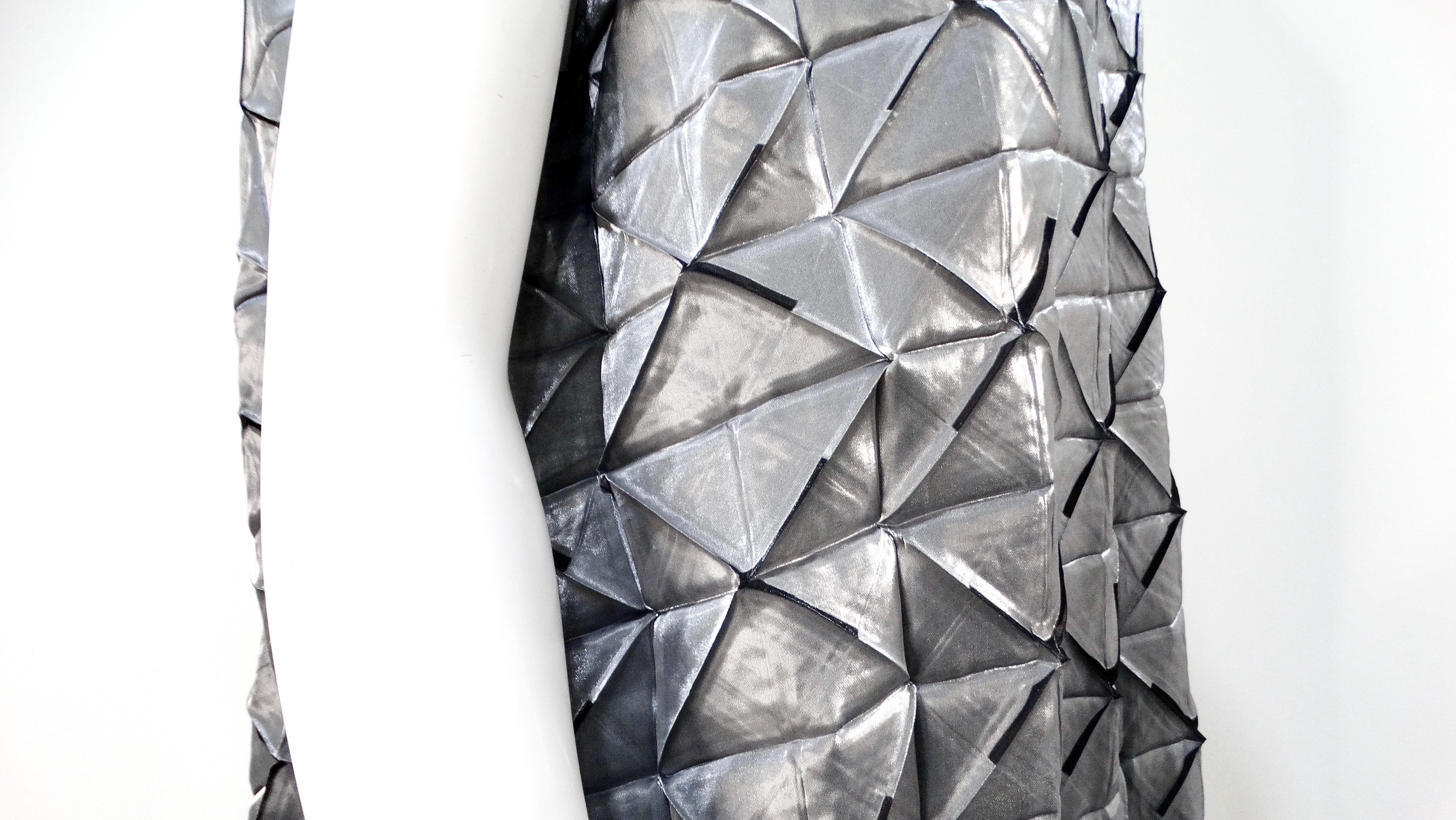 Issey Miyake 1990s Silver Frost Geometric Pleated Sleeveless Maxi Dress In Good Condition In Scottsdale, AZ