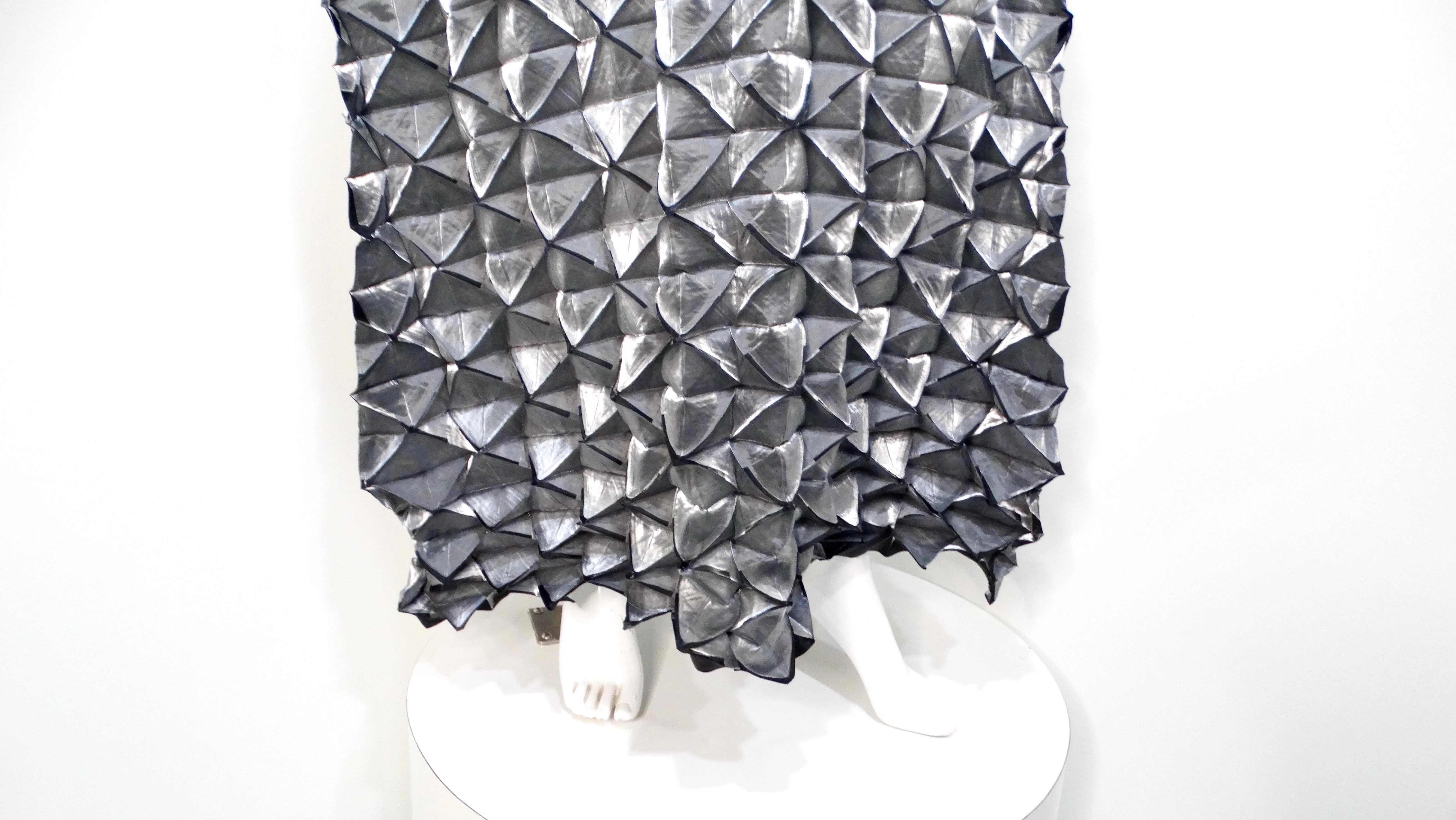 Issey Miyake 1990s Silver Frost Geometric Pleated Sleeveless Maxi Dress 2