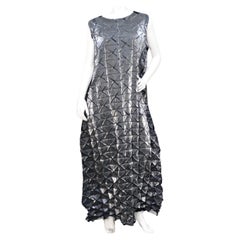 Vintage Issey Miyake 1990s Silver Frost Geometric Pleated Sleeveless Maxi Dress