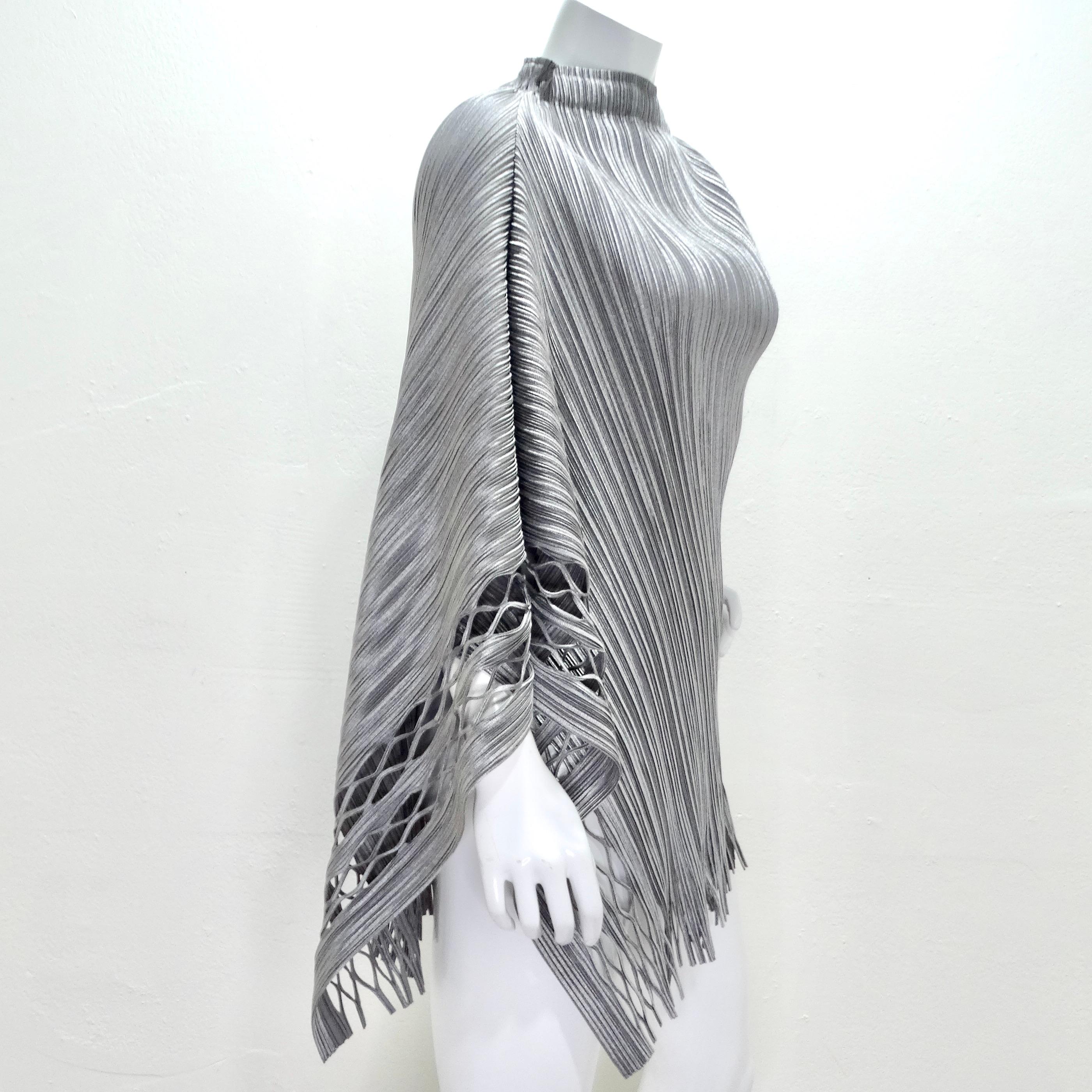 Women's or Men's Issey Miyake 1990s Silver Pleated Poncho For Sale