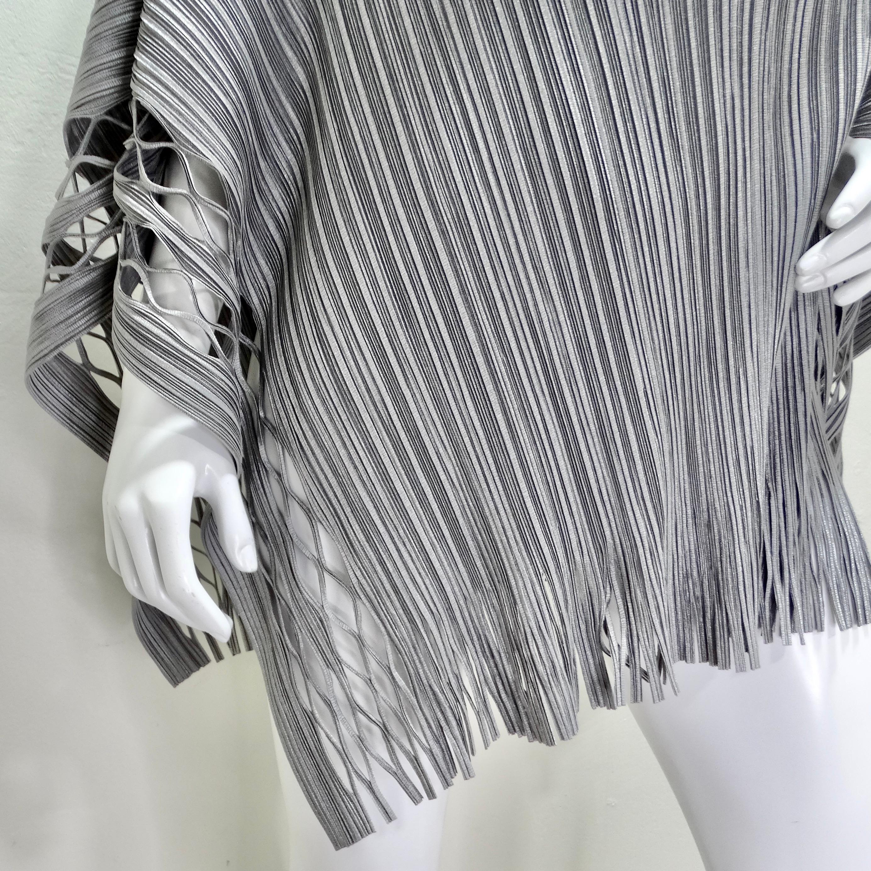 Issey Miyake 1990s Silver Pleated Poncho For Sale 1
