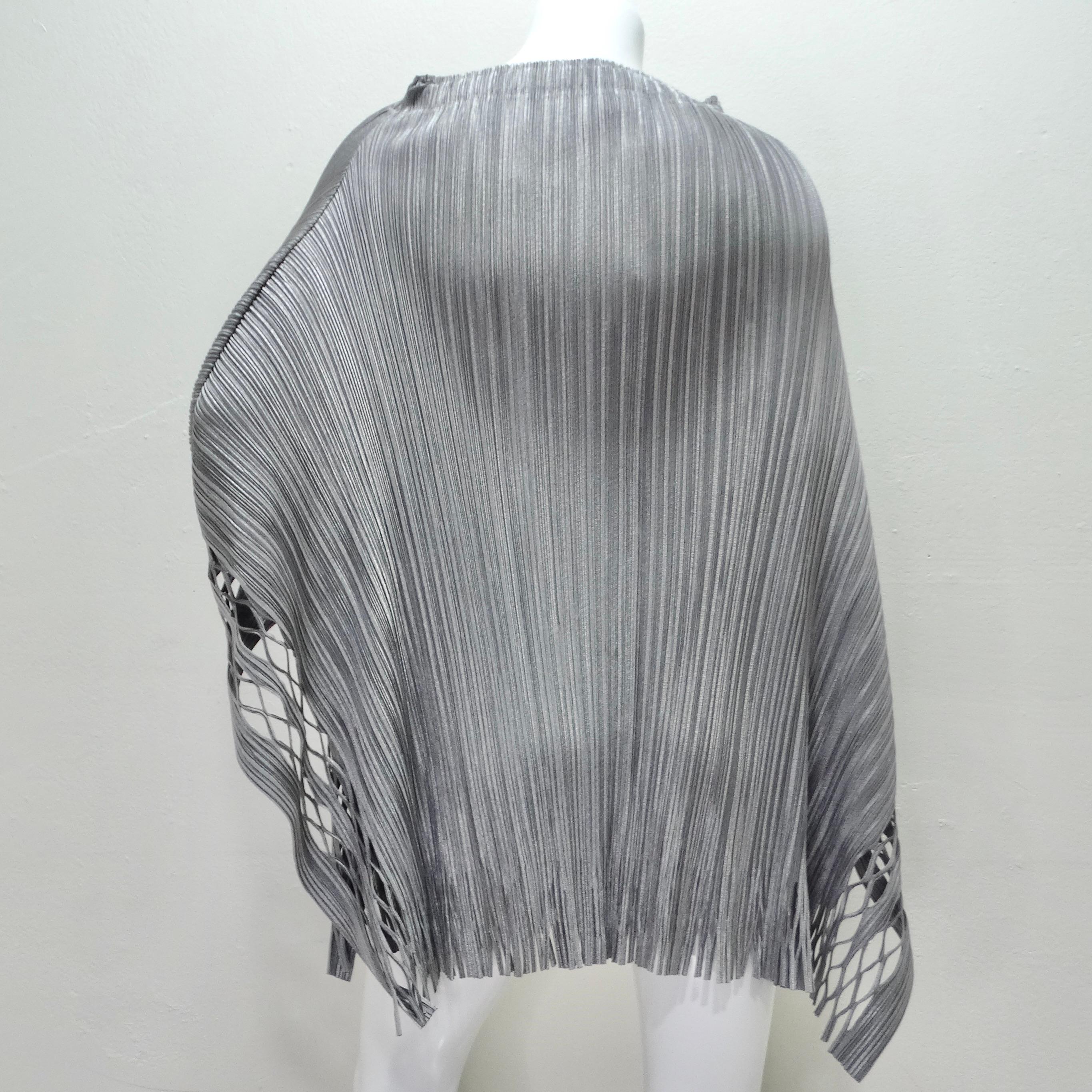 Issey Miyake 1990s Silver Pleated Poncho For Sale 2