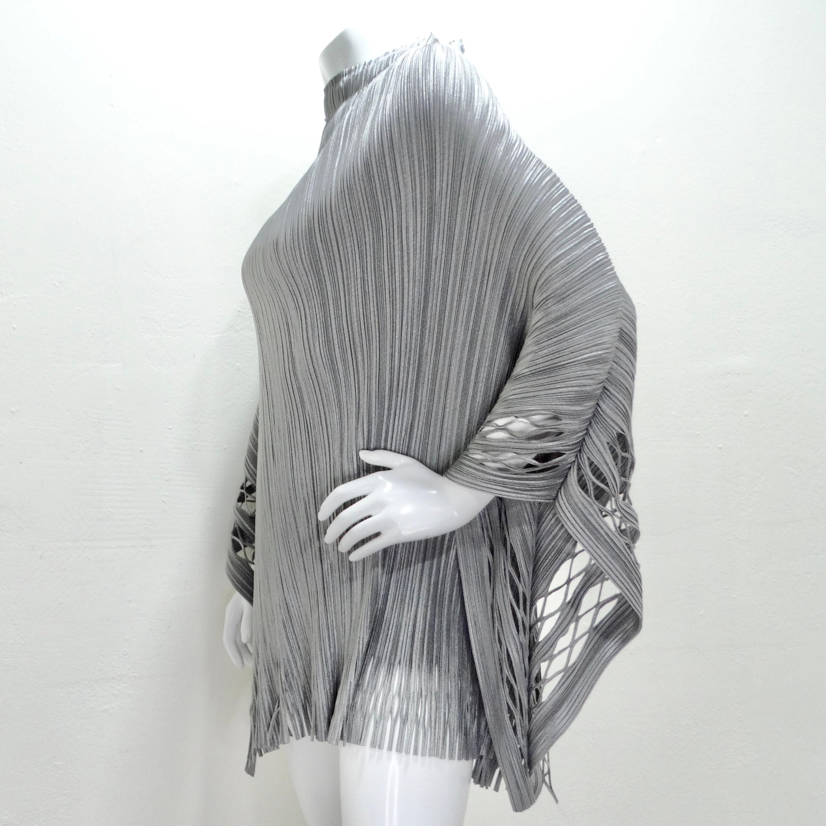 Issey Miyake 1990s Silver Pleated Poncho For Sale 3