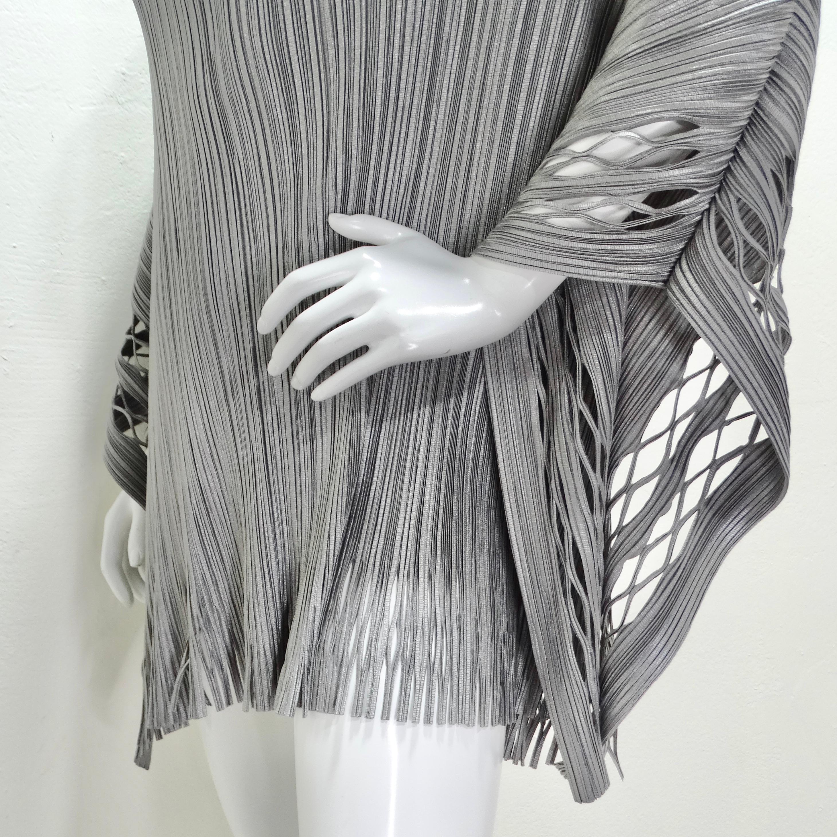 Issey Miyake 1990s Silver Pleated Poncho For Sale 4