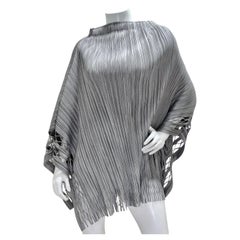 Retro Issey Miyake 1990s Silver Pleated Poncho