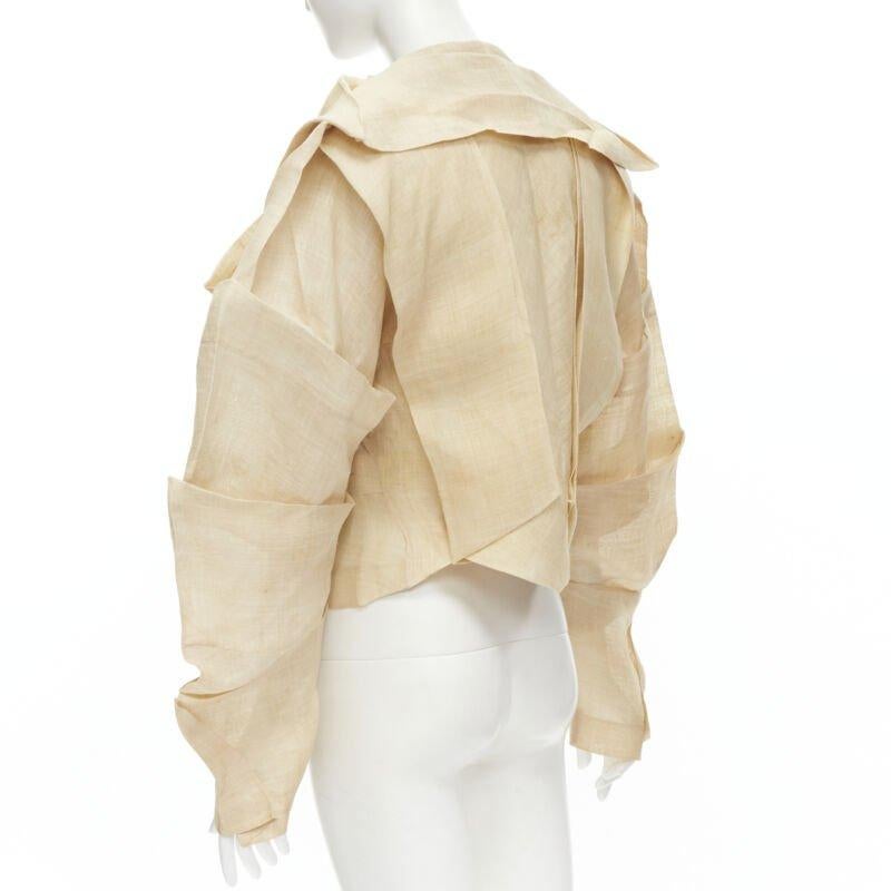 ISSEY MIYAKE 1991 Vintage Runway Dinosaur architectural pleated linen jacket XL For Sale 1