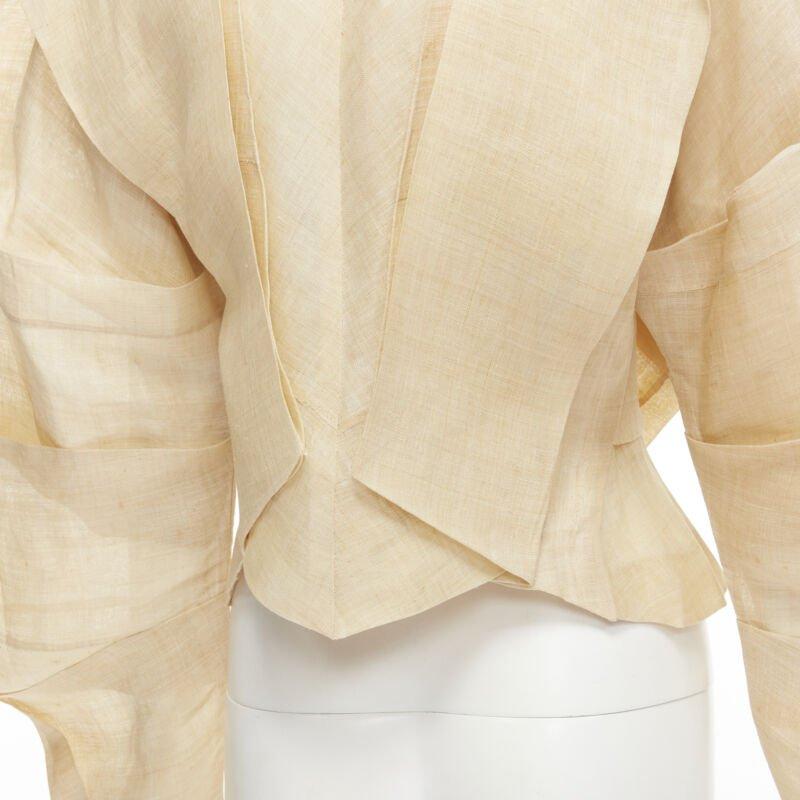 ISSEY MIYAKE 1991 Vintage Runway Dinosaur architectural pleated linen jacket XL For Sale 3