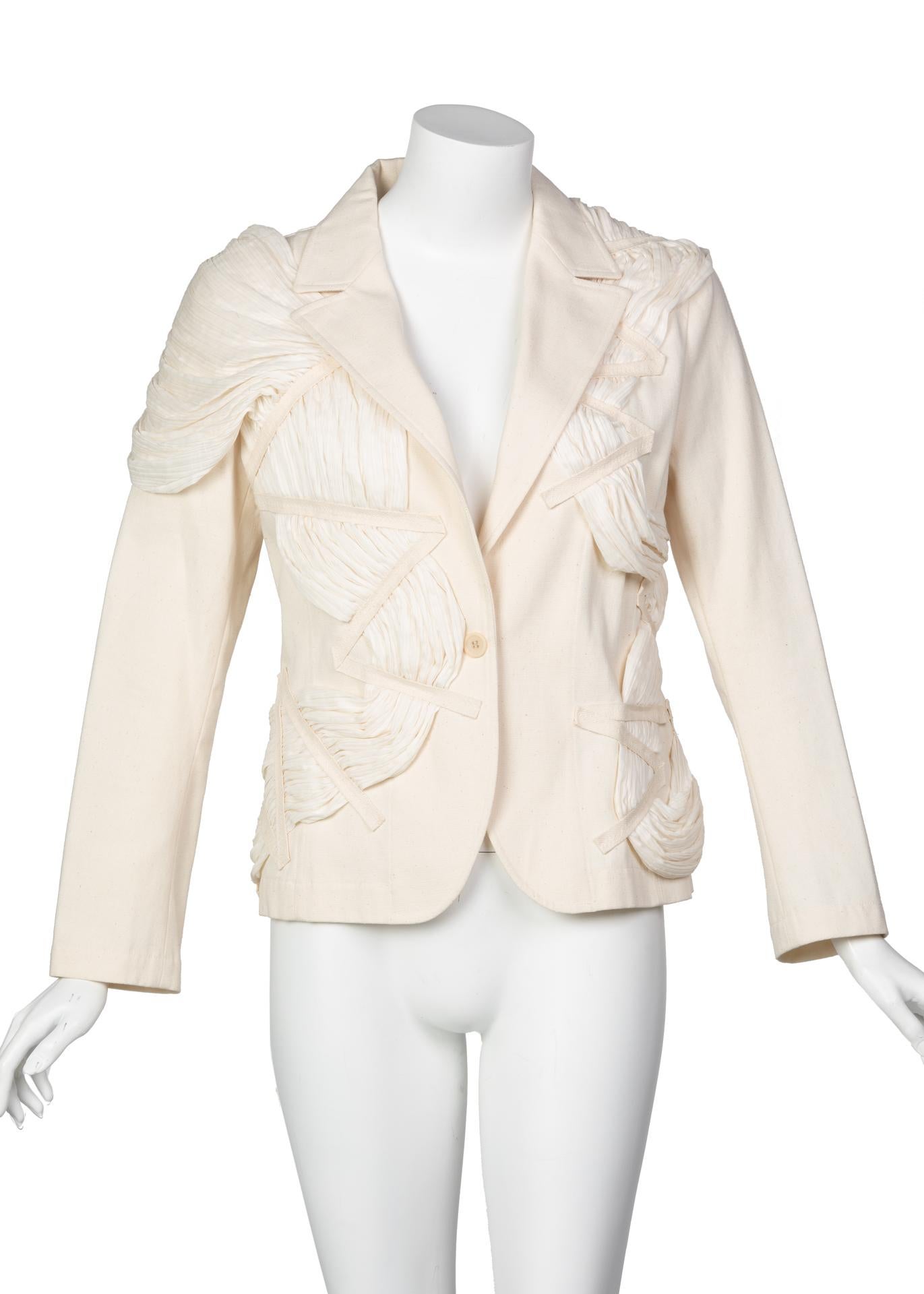 Beige Issey Miyake S/S 2003 Runway Cream Cotton Canvas Jacket Museum Piece For Sale