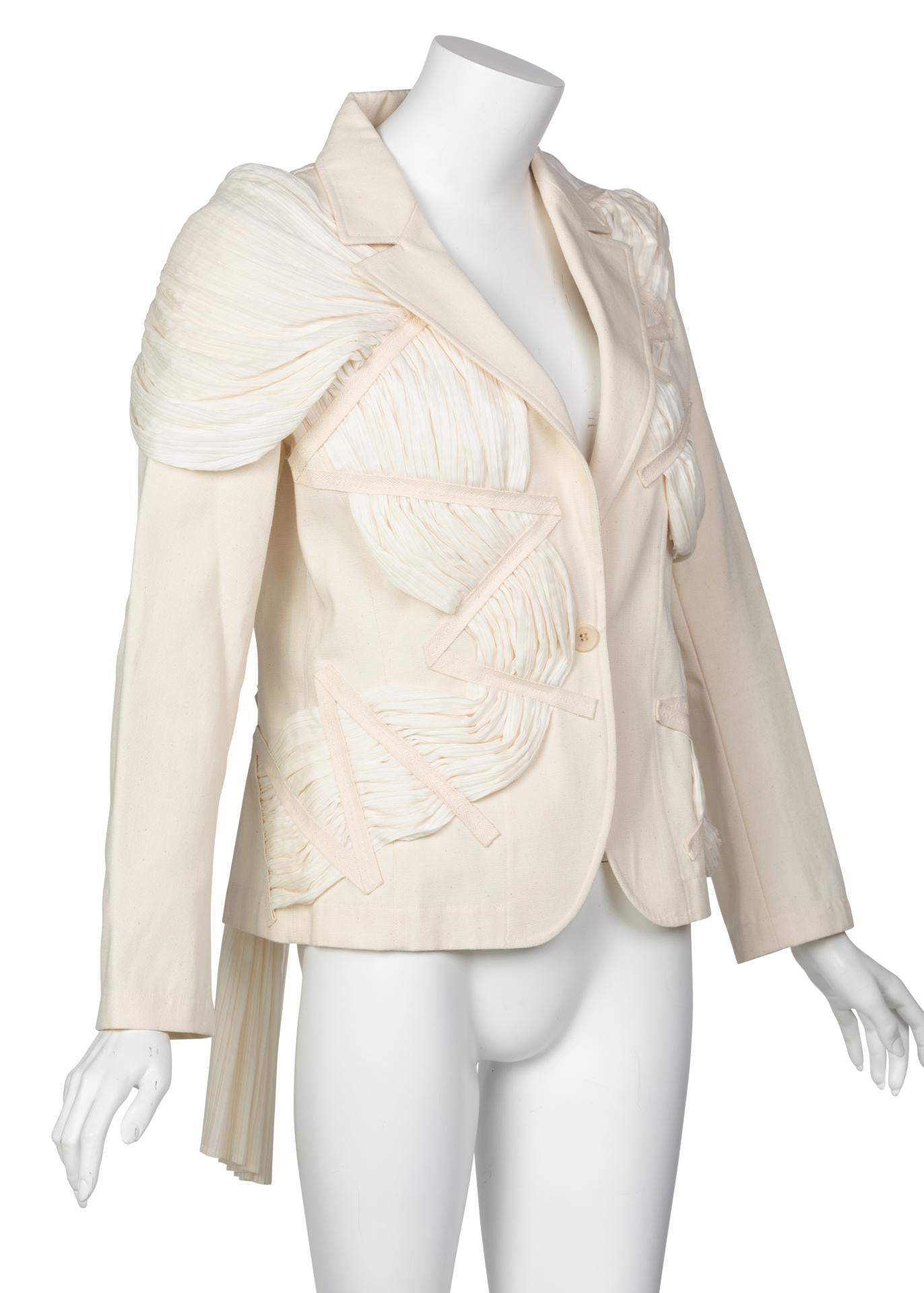 Women's or Men's Issey Miyake S/S 2003 Runway Cream Cotton Canvas Jacket Museum Piece For Sale