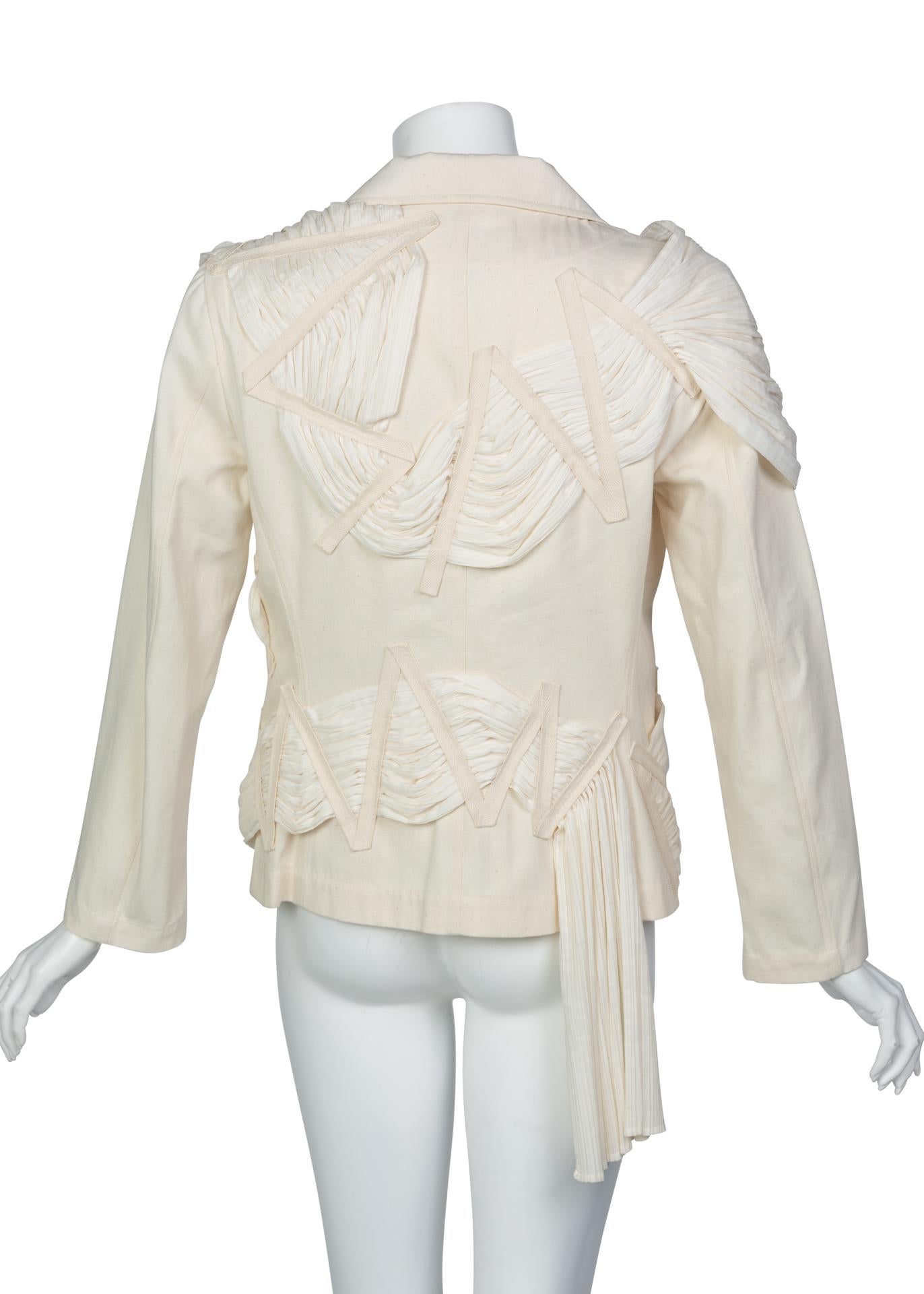 Issey Miyake S/S 2003 Runway Cream Cotton Canvas Jacket Museum Piece For Sale 2