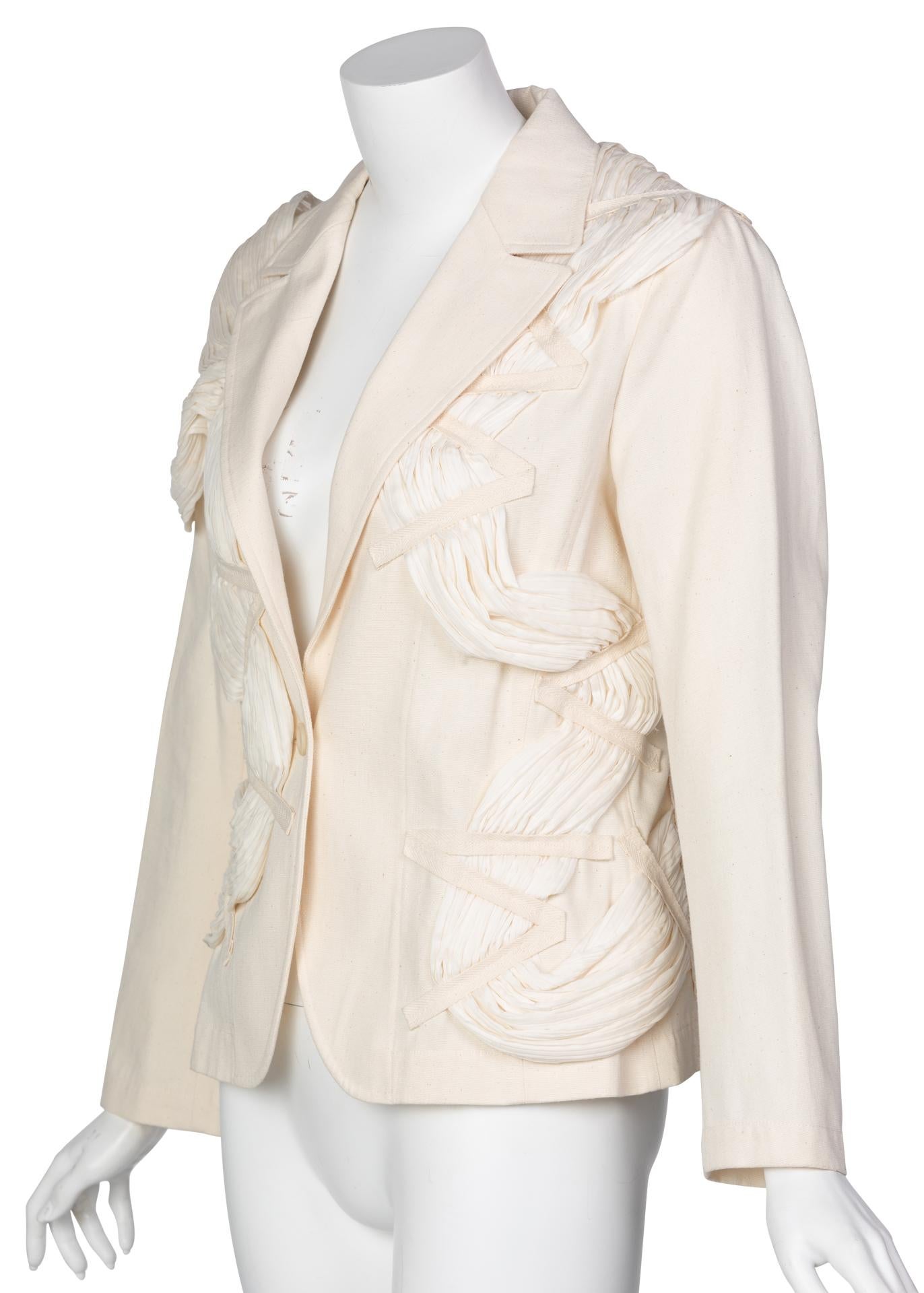 Issey Miyake S/S 2003 Runway Cream Cotton Canvas Jacket Museum Piece For Sale 5