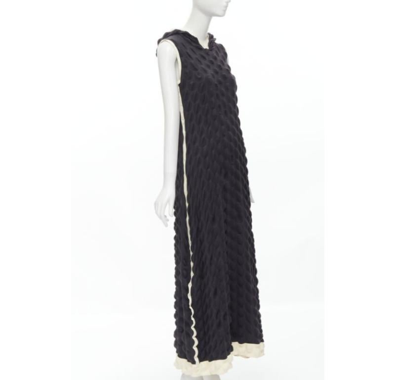 Black ISSEY MIYAKE 2000 Vintage Runway Egg Carton black white cloque hooded dress L For Sale