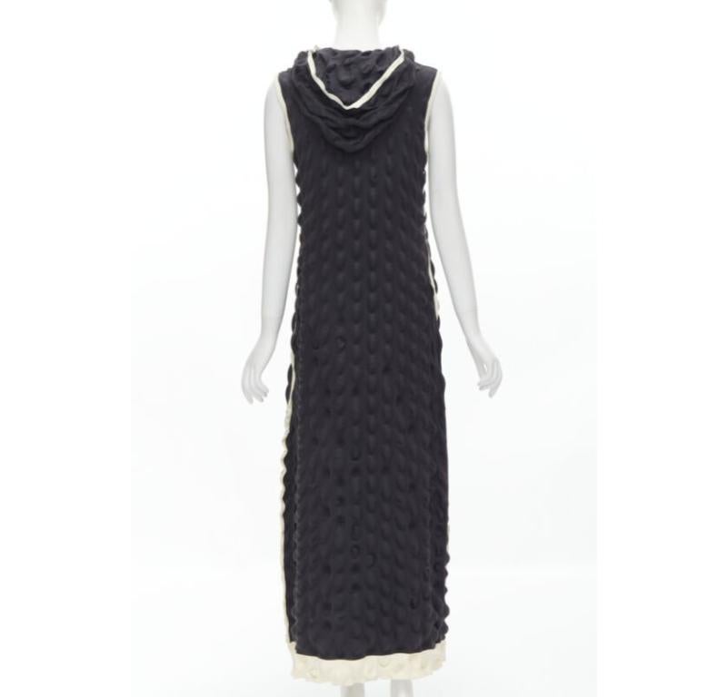 Women's ISSEY MIYAKE 2000 Vintage Runway Egg Carton black white cloque hooded dress L For Sale