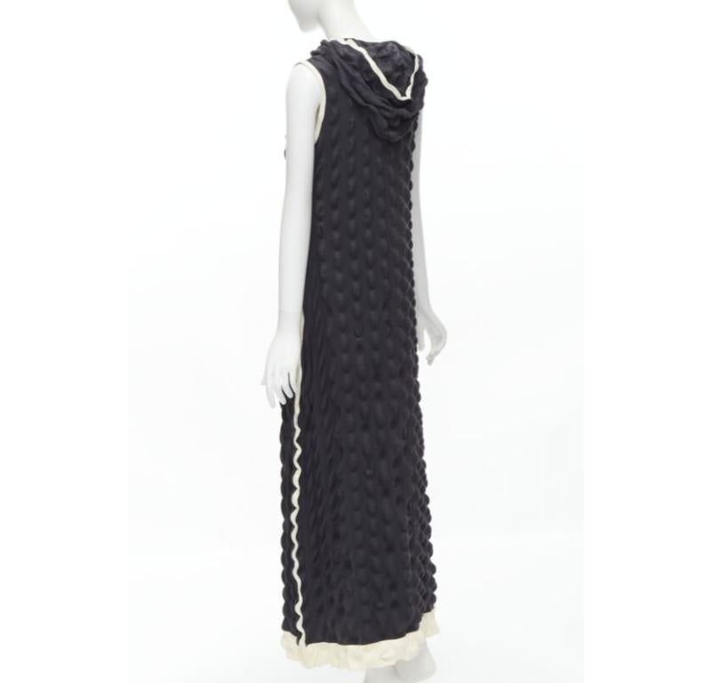 ISSEY MIYAKE 2000 Vintage Runway Egg Carton black white cloque hooded dress L For Sale 1