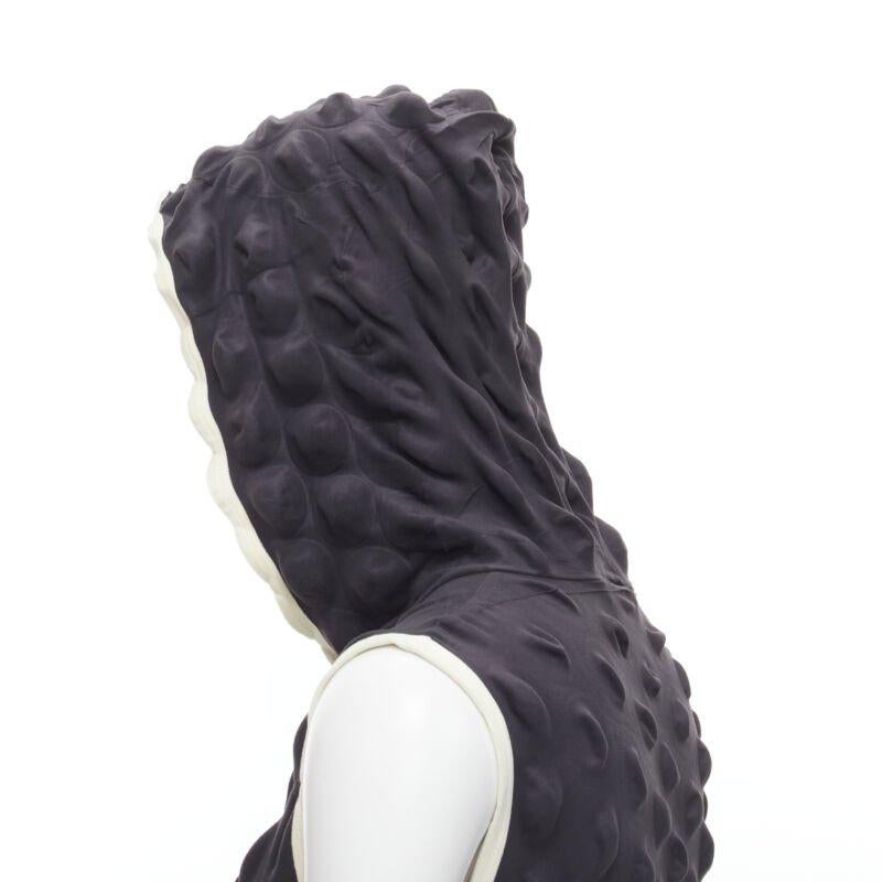 ISSEY MIYAKE 2000 Vintage Runway Egg Carton black white cloque hooded dress L For Sale 2