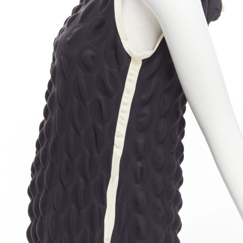 ISSEY MIYAKE 2000 Vintage Runway Egg Carton black white cloque hooded dress L For Sale 3
