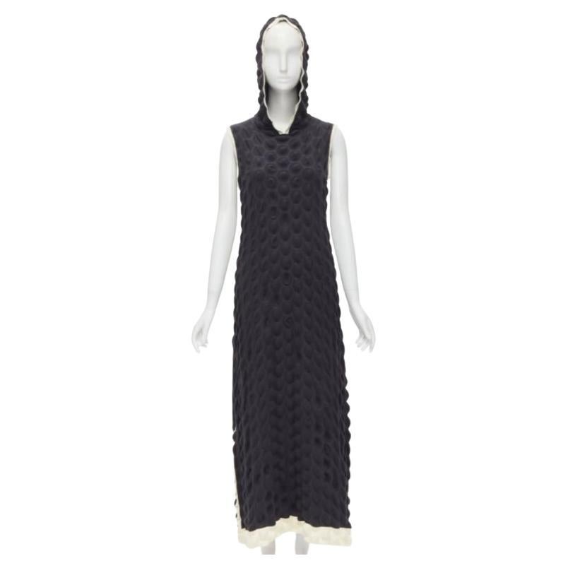 ISSEY MIYAKE 2000 Vintage Runway Egg Carton black white cloque hooded dress L For Sale