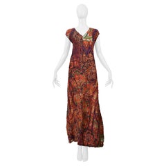 Issey Miyake 2001 Aw Burgundy Maxi Abito stampato a pieghe 2001-2002
