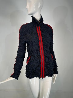 Issey Miyake 2002 Dark Blue & Red Pucker Pleat Zipper Front Sporty Jacket 4