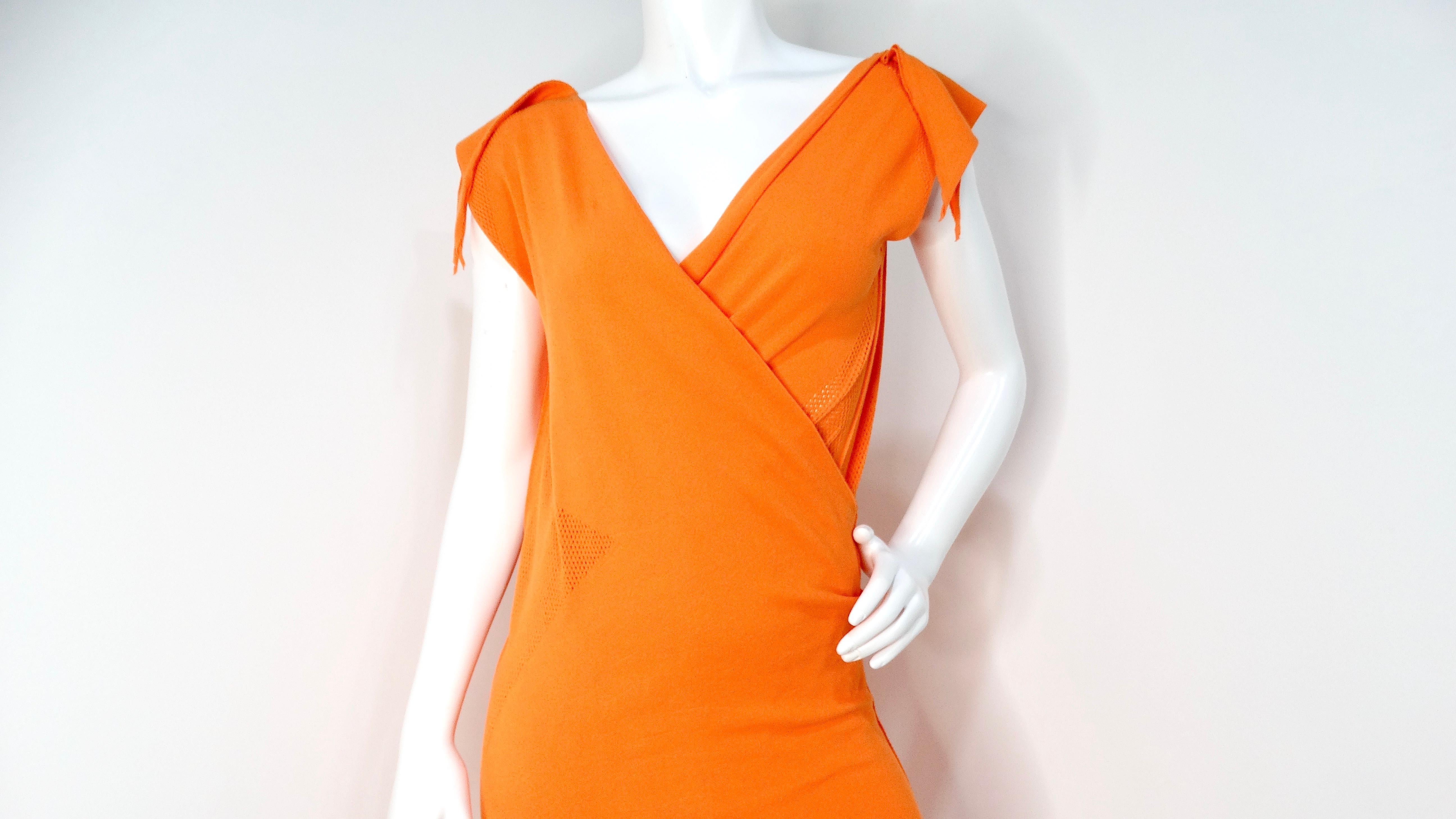 Issey Miyake 2005 A-POC Orange Two-Piece Sleeveless Dress In Good Condition For Sale In Scottsdale, AZ