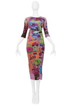 Issey Miyake 2006 Artist Series Pink Dress W/ "Dinos Eden" Print By Nathalie Lee