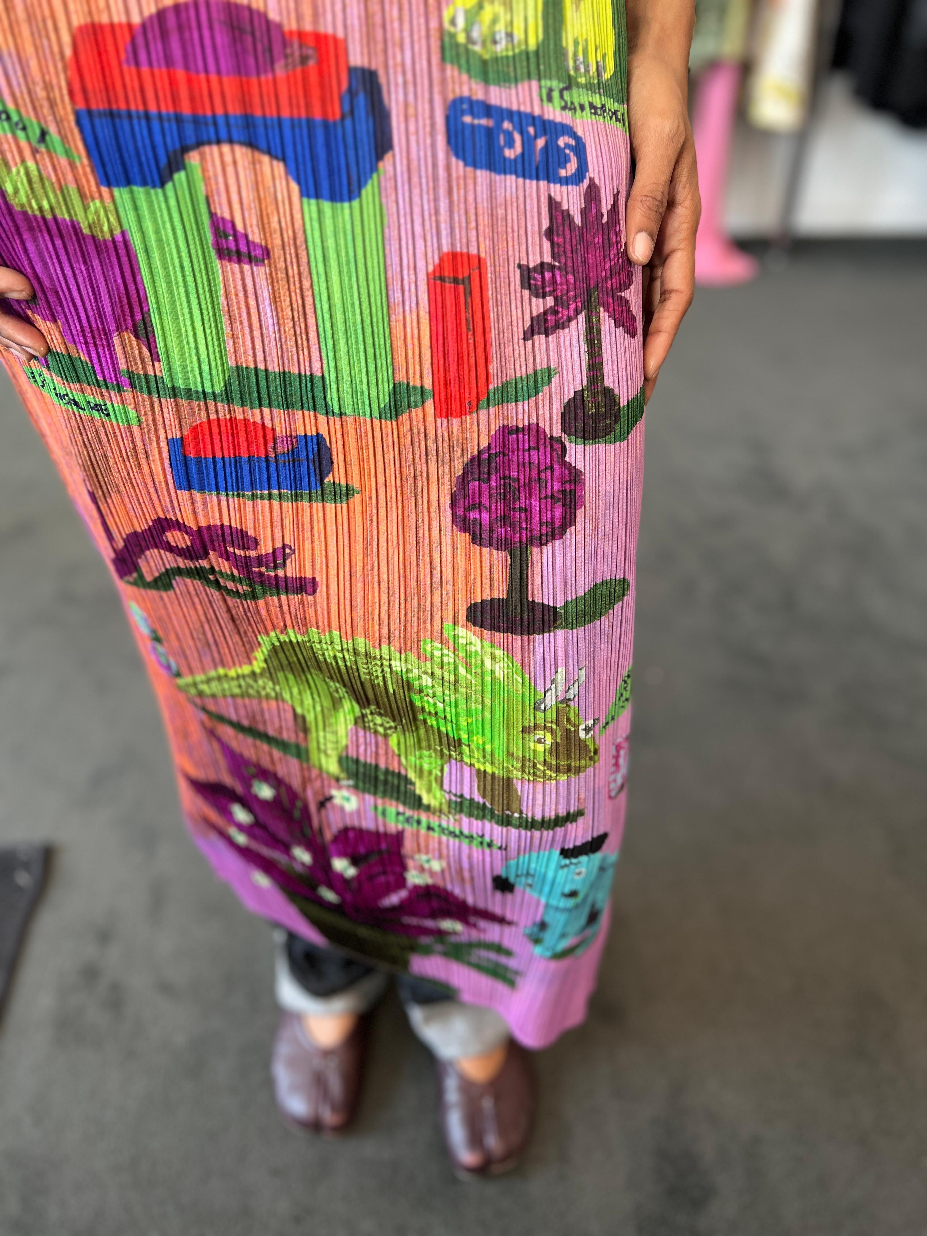 Donna Issey Miyake 2006 Artist Series Vestito rosa con stampa 