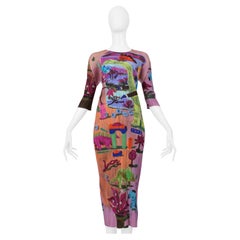 Issey Miyake 2006 Artist Series Vestito rosa con stampa "Dinos Eden" di Nathalie Lee