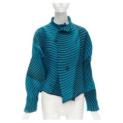 ISSEY MIYAKE 2017 Runway blue green swirl graphic pleats wave jacket coat JP2 M