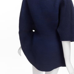 ISSEY MIYAKE 2022 dark blue ribbed knit 3D circle midriff cutout drape top JP2 M