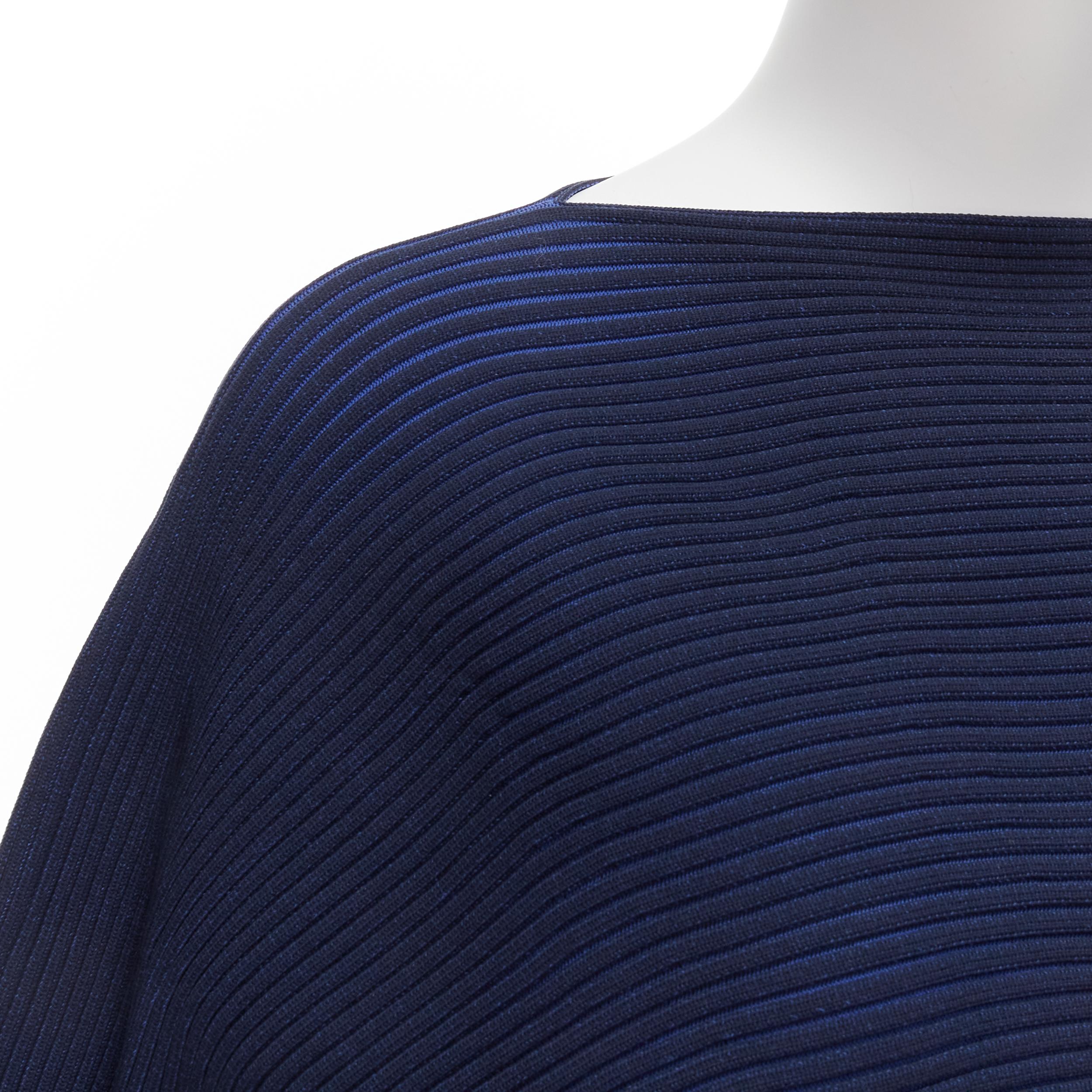 ISSEY MIYAKE 2022 dark blue ribbed knit 3D circle midriff cutout drape top JP2 M 4