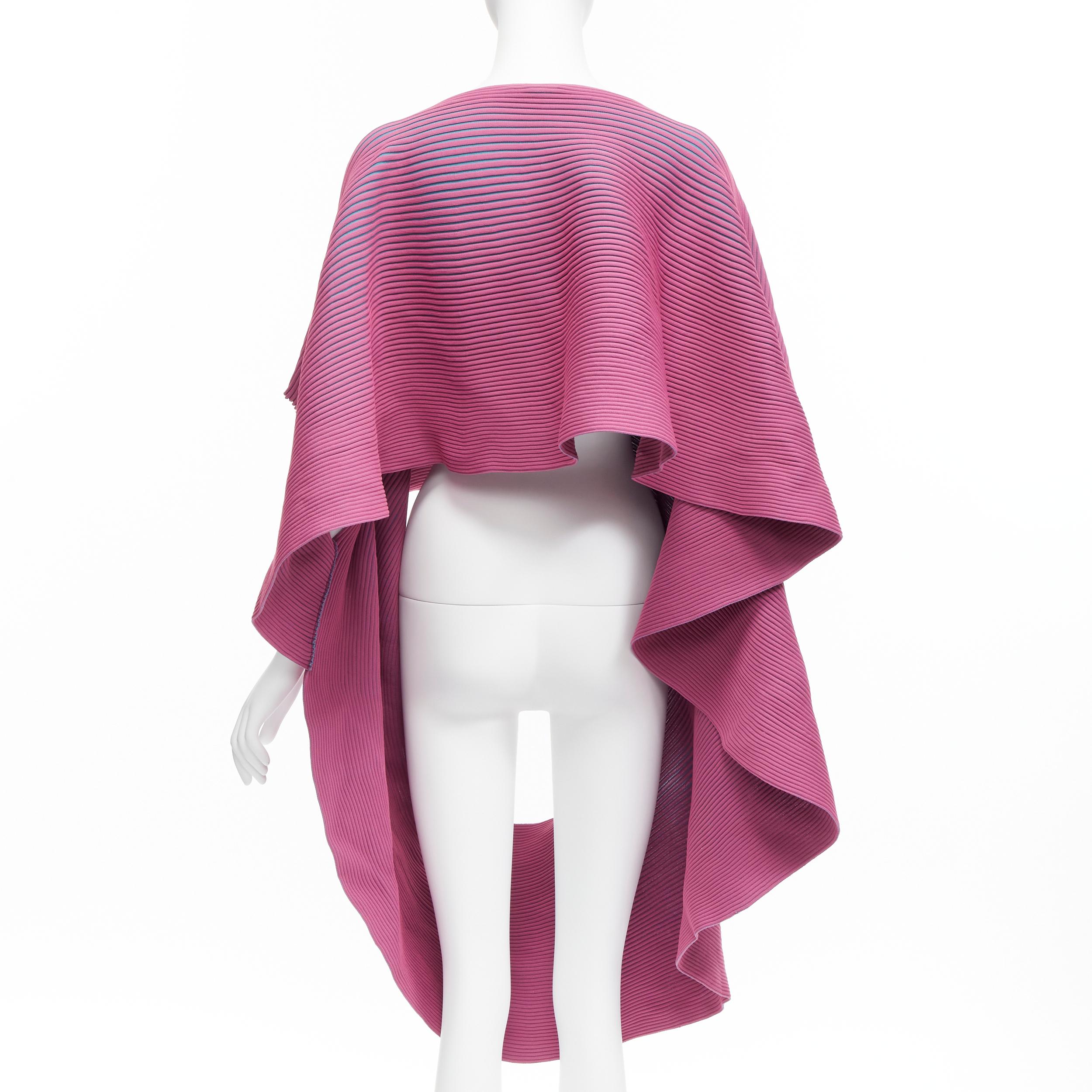 ISSEY MIYAKE 2022 pink blue ribbed knit 3D circle cut draped sweater top JP2 M In Good Condition In Hong Kong, NT