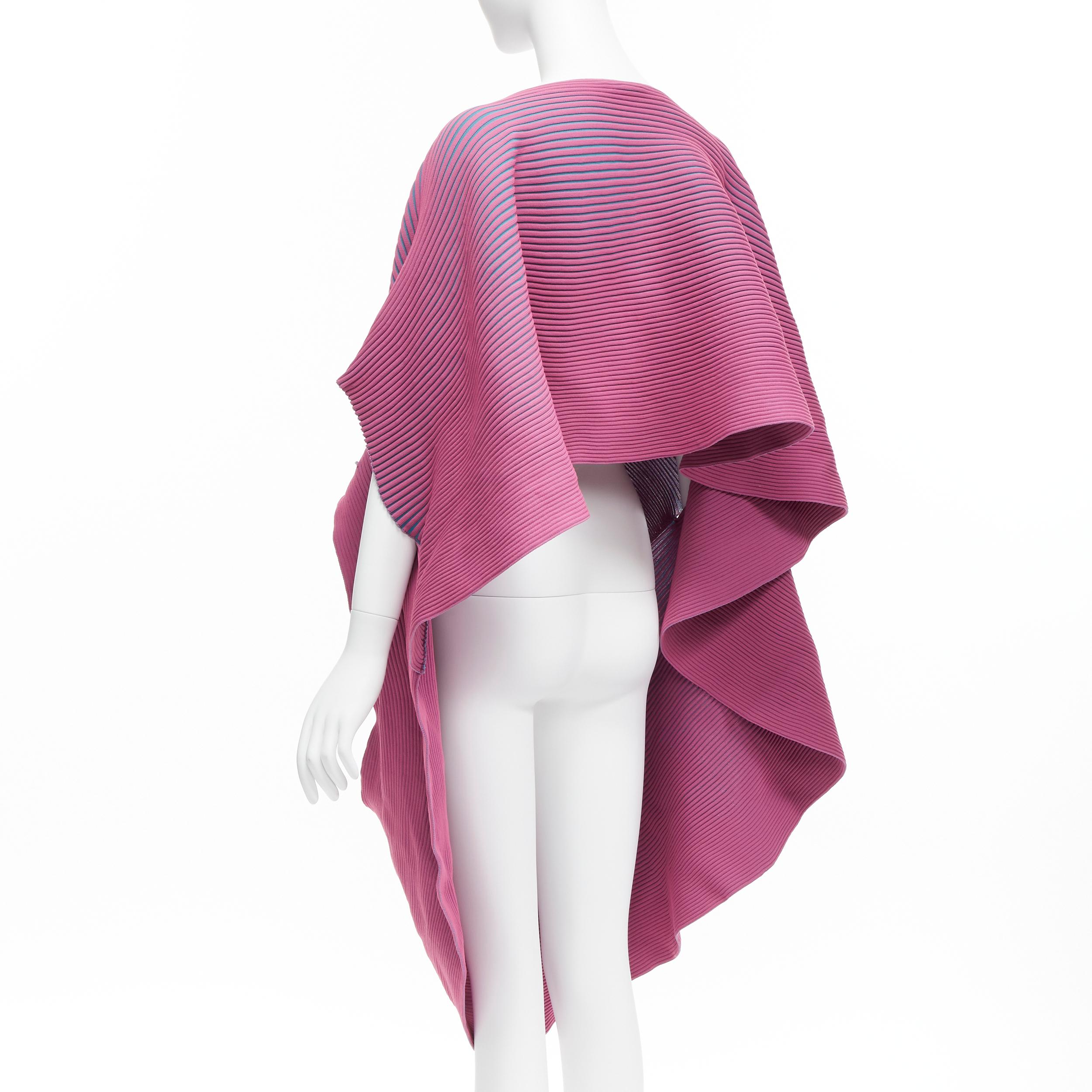 Women's ISSEY MIYAKE 2022 pink blue ribbed knit 3D circle cut draped sweater top JP2 M