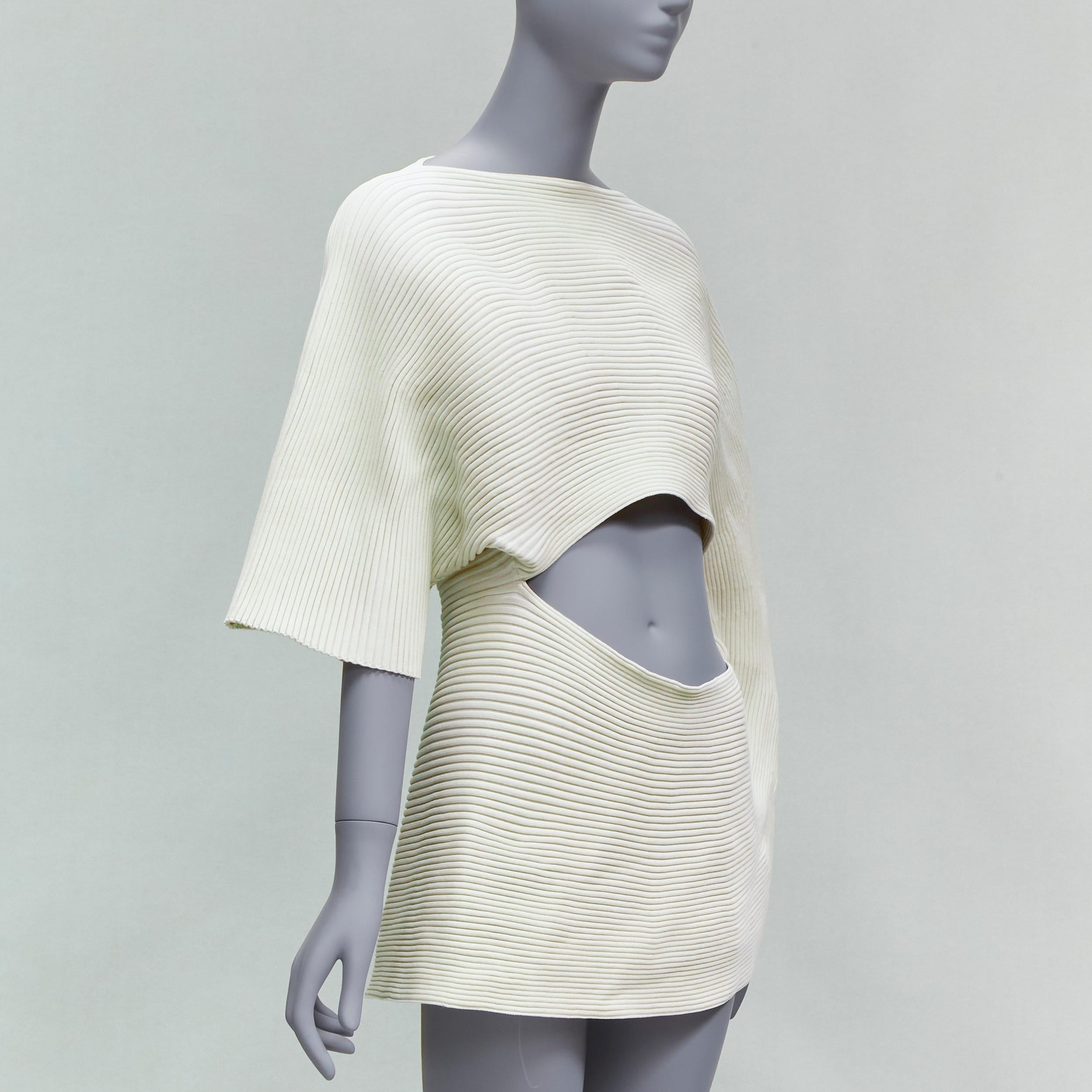 ISSEY MIYAKE 2022 Runway ribbed knit asymmetric 3D circle midriff cutout top JP2 In Excellent Condition In Hong Kong, NT