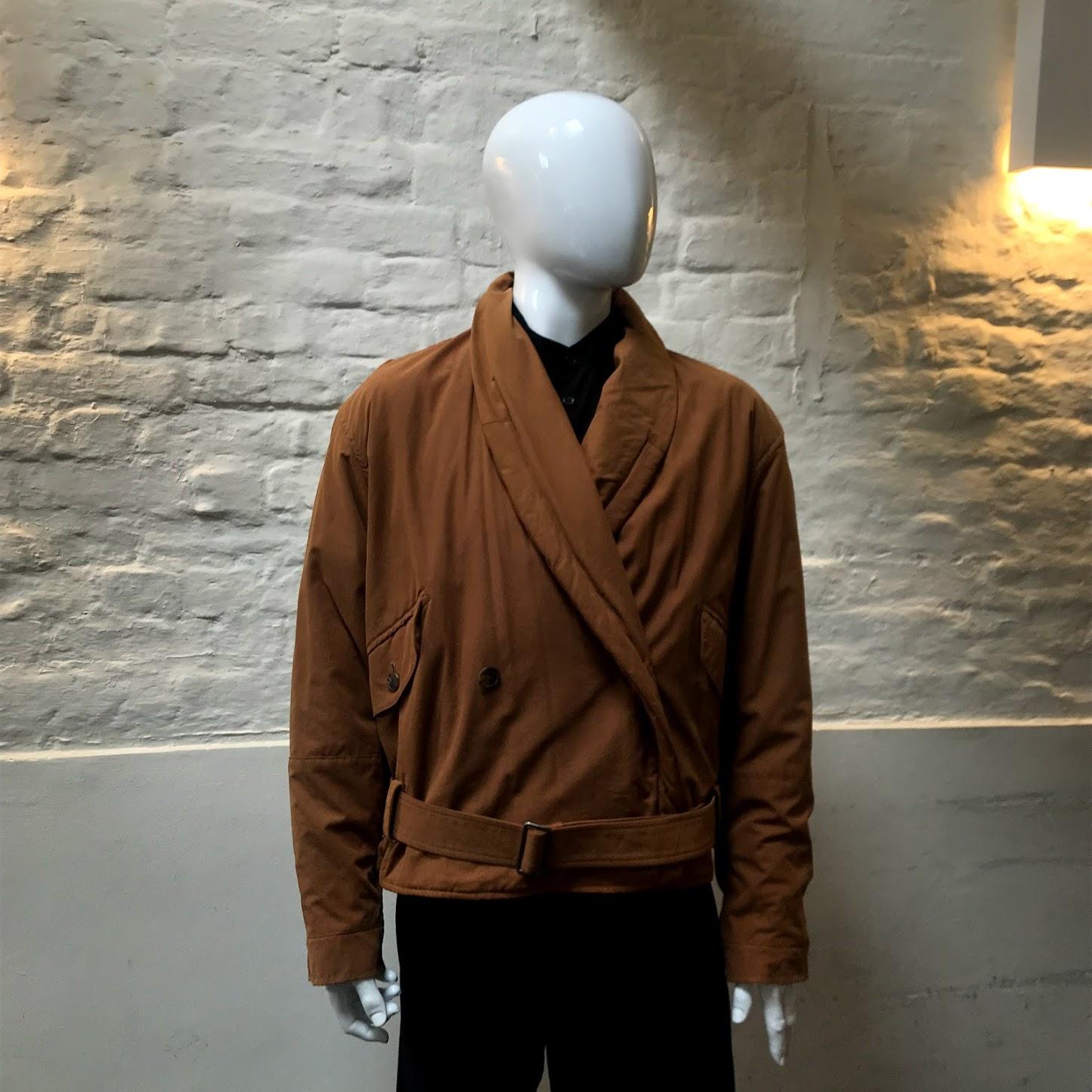 Issey Miyake 80s belted jacket made in Japan from cotton. 

Issey Miyake's first collection was launched in New York in 1971, and began to be shown in Paris Fashion Week from Autumn Winter 1973.

From the very beginning to this day, Issey Miyake's