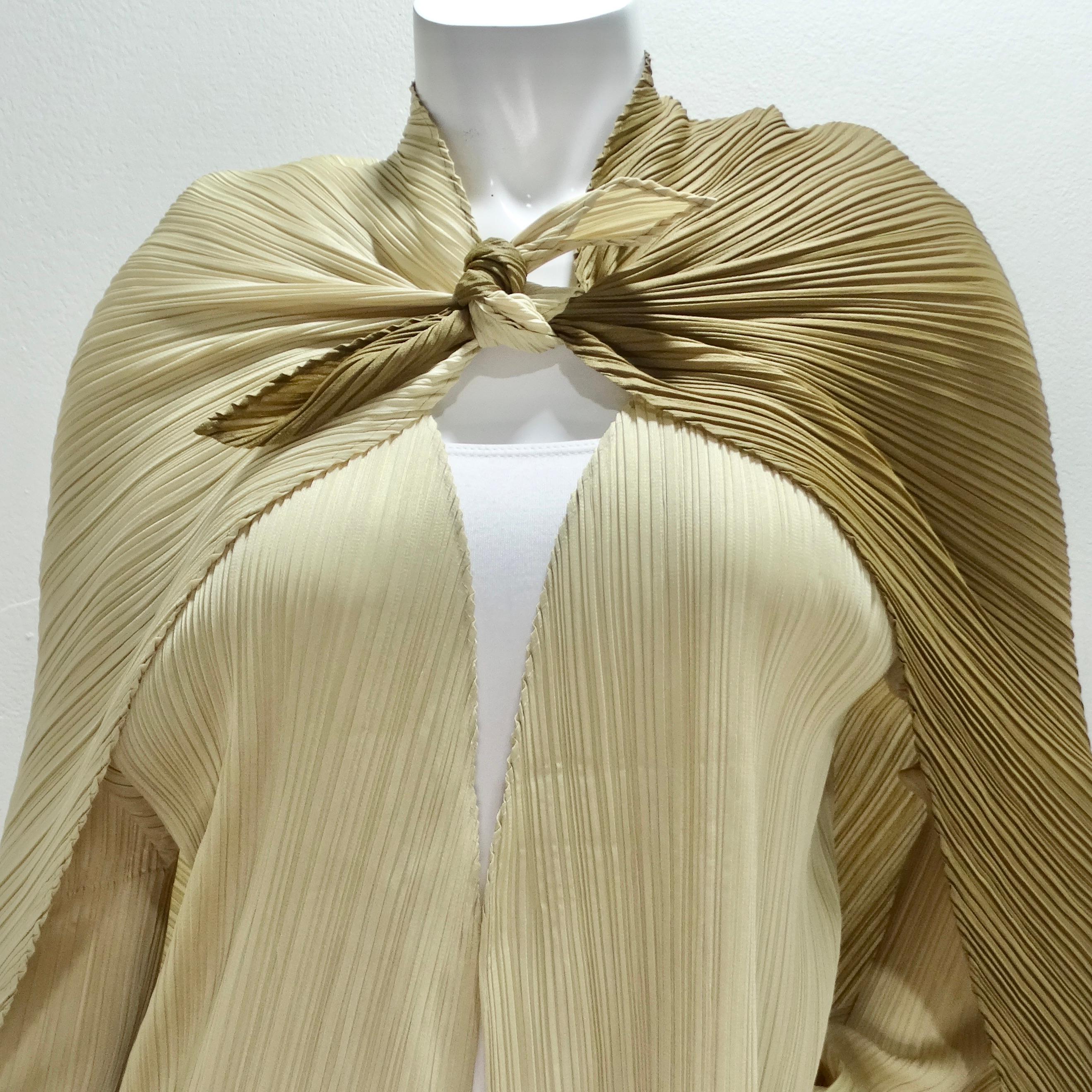 Issey Miyake 90s Pleats Please Cardigan and Shawl Set Neutral Brown For Sale 4