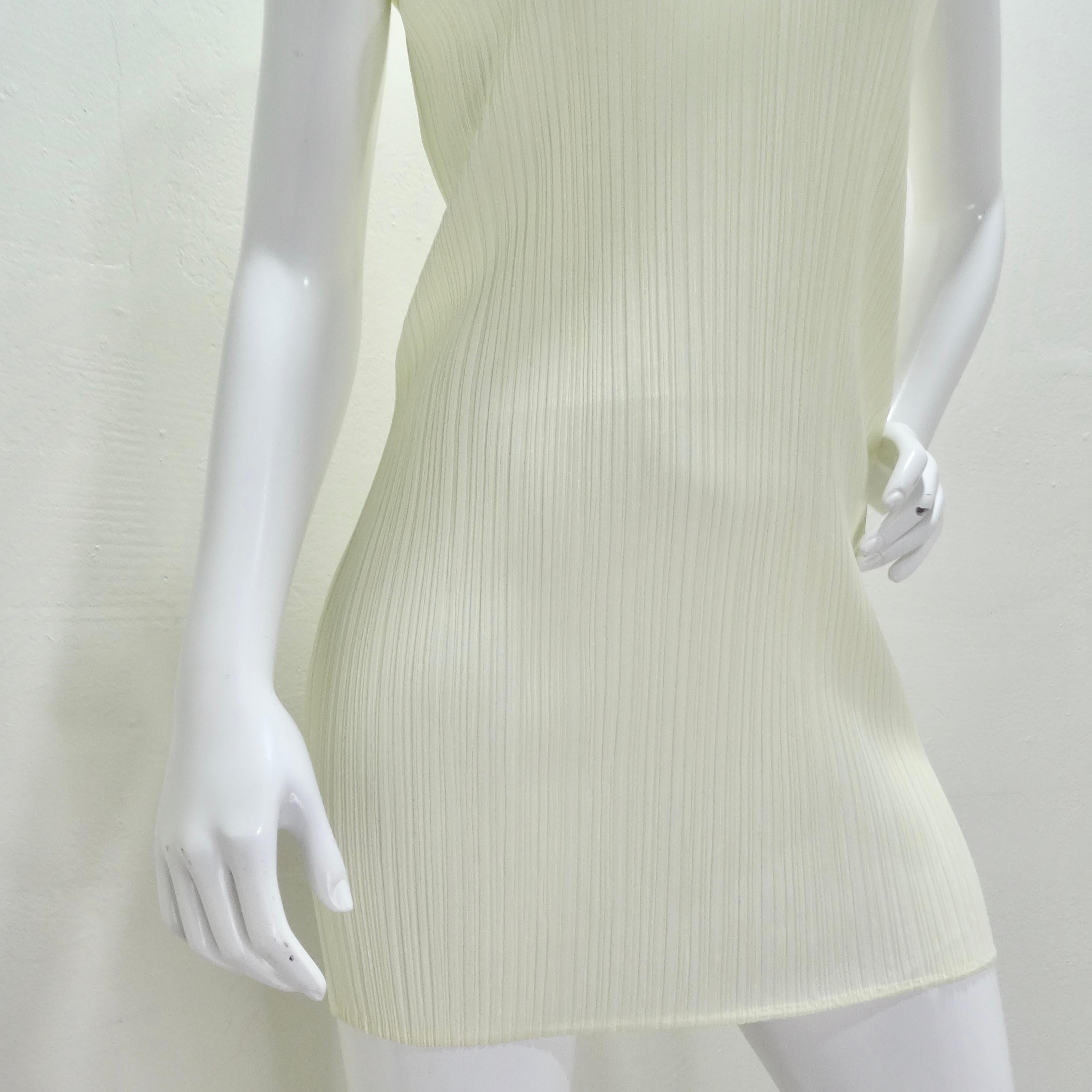 Issey Miyake 90s Pleats Please Mini Dress and Shawl Set Off-White In New Condition In Scottsdale, AZ