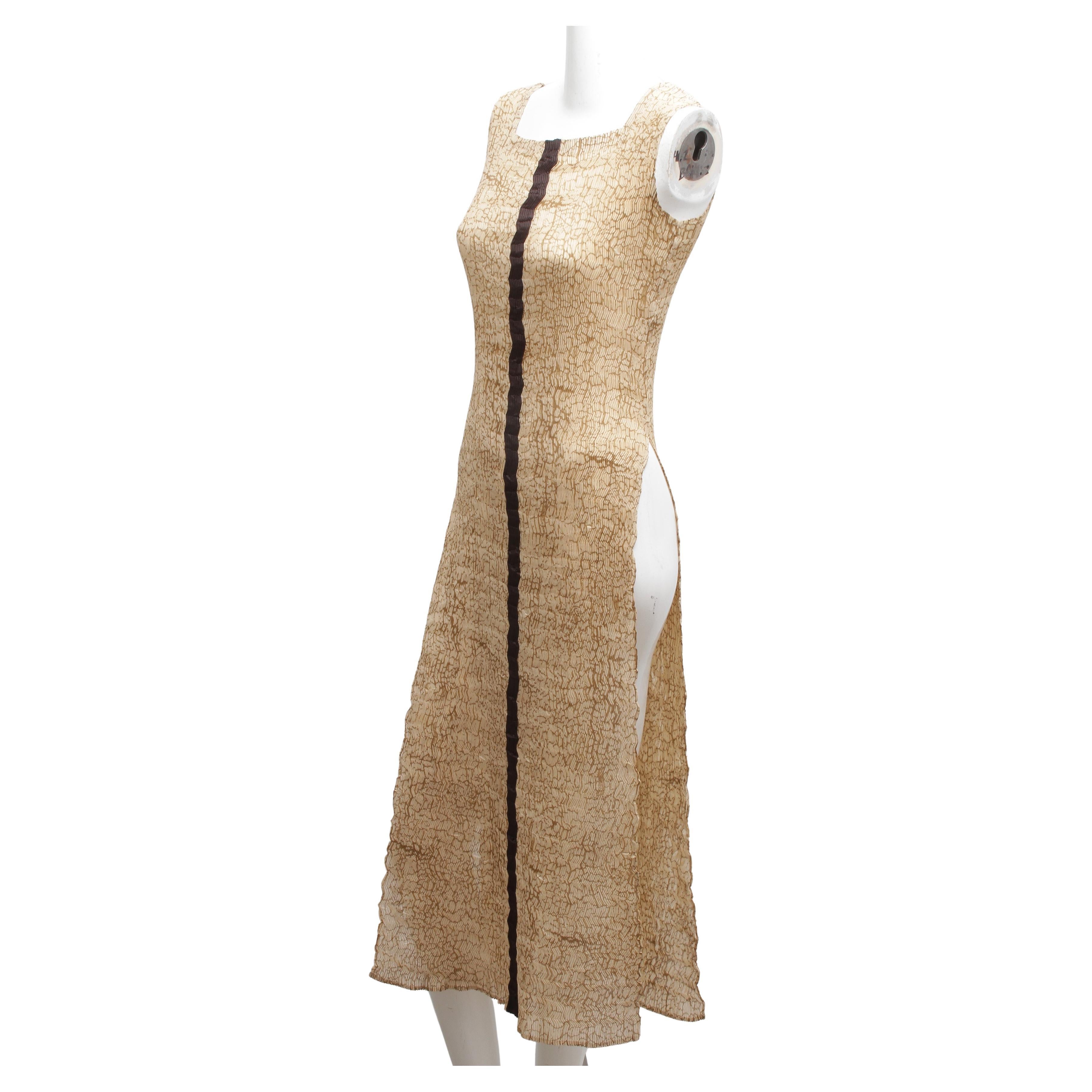 ISSEY MIYAKE, Archival Dress with Open Side Slits, Long Sleeveless Tunic, 1990s For Sale